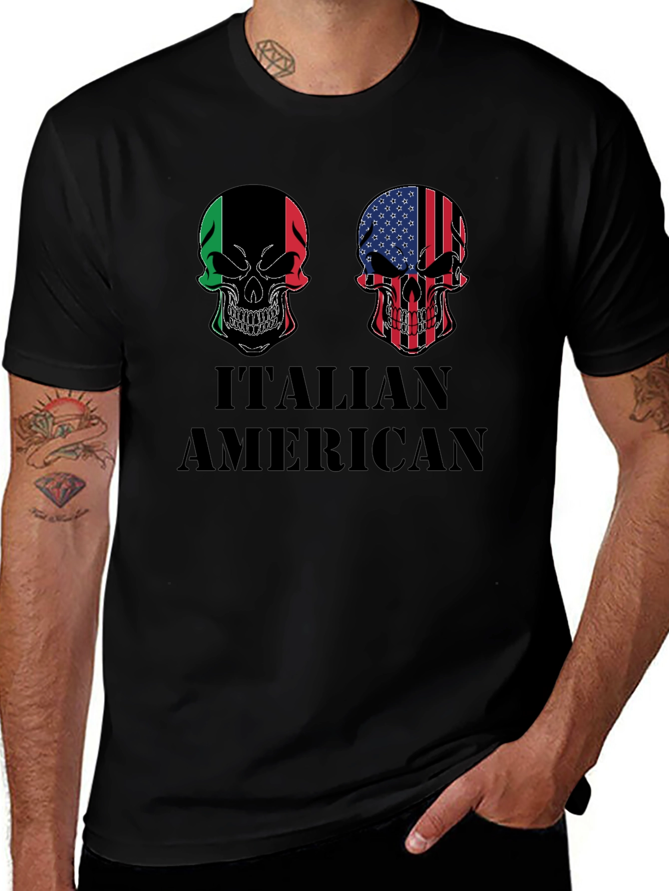 Italian American Skull Graphic T-Shirt