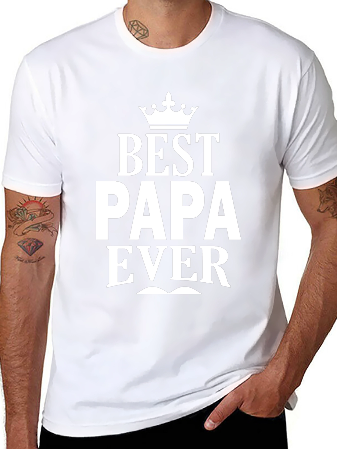 Best Papa Ever T-Shirt - Crown & Mustache Design