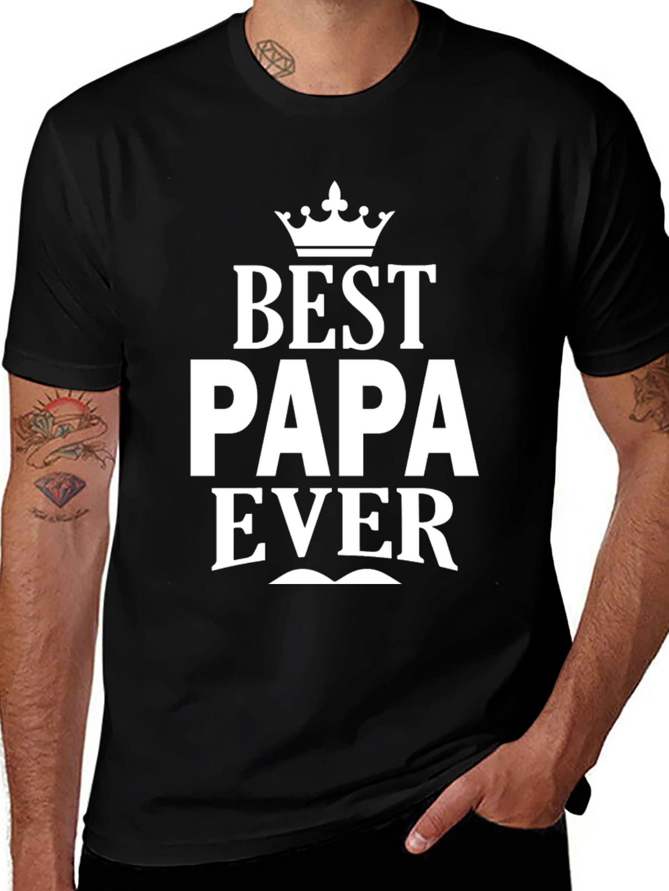 Best Papa Ever T-Shirt - Crown & Mustache Design