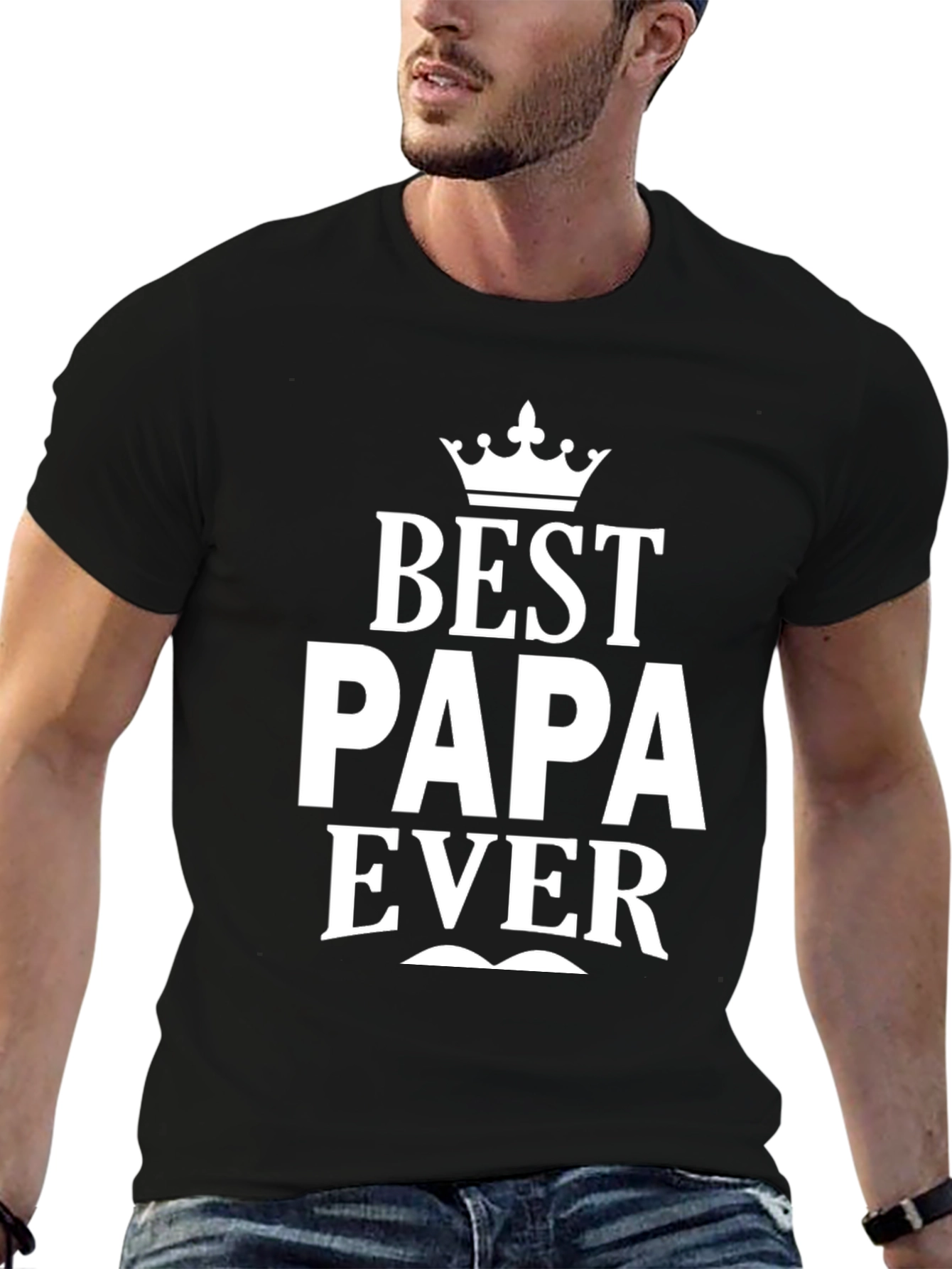 Best Papa Ever T-Shirt - Crown & Mustache Design