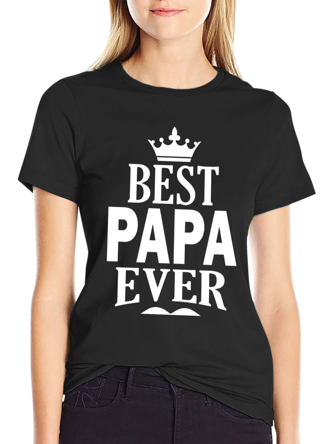 Best Papa Ever T-Shirt - Crown & Mustache Design