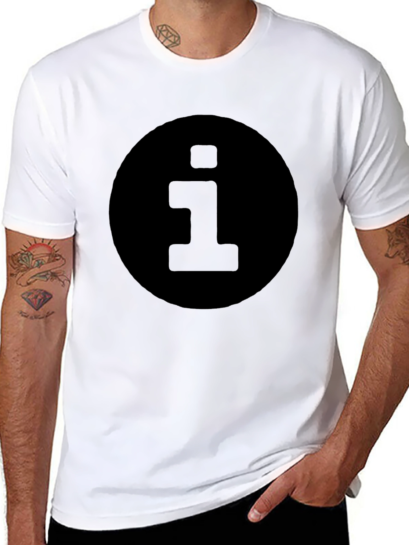 Mens Black T-Shirt with Information Symbol