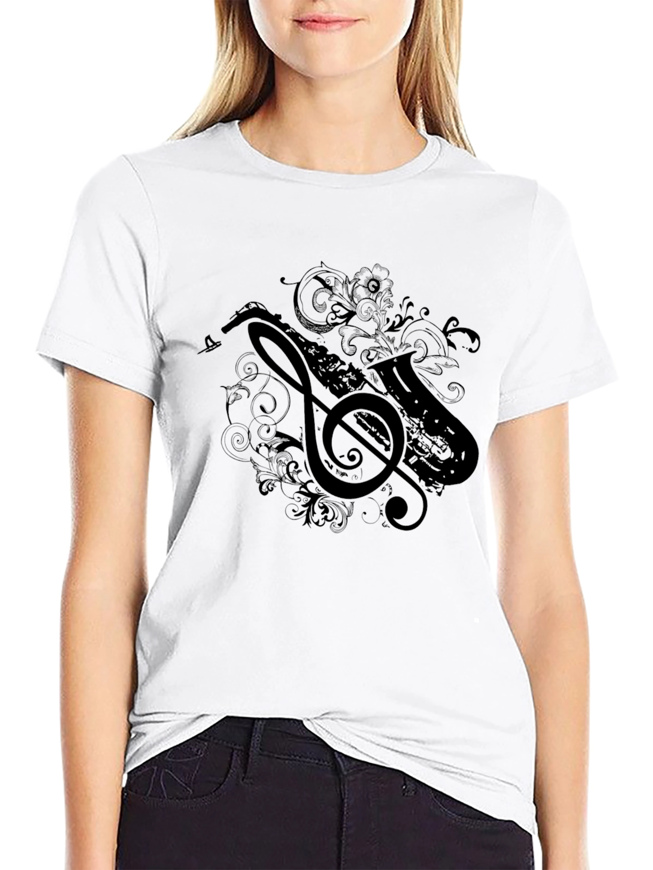 Saxophone Music Tee - Stylish Graphic Print T-Shirt