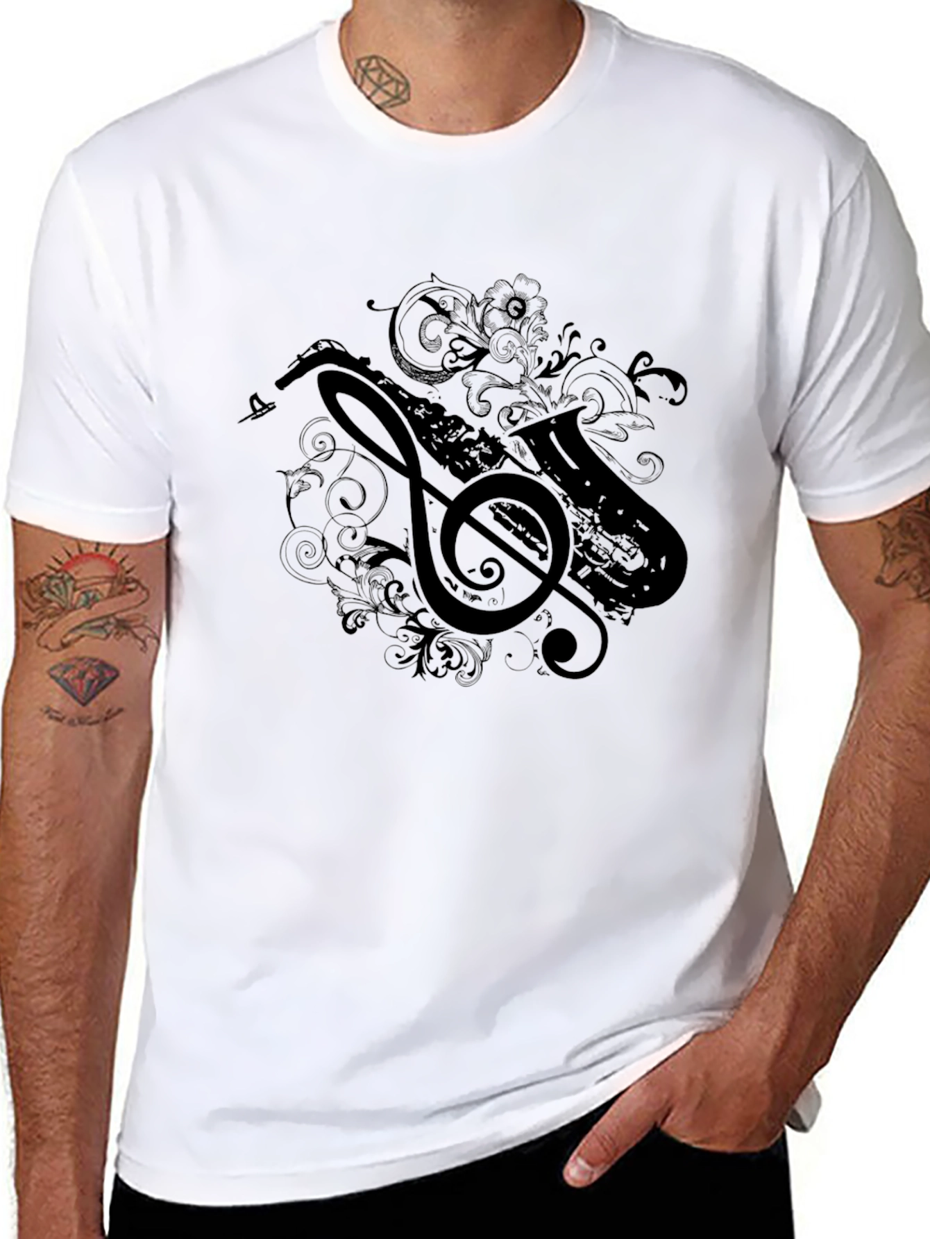 Saxophone Music Tee - Stylish Graphic Print T-Shirt