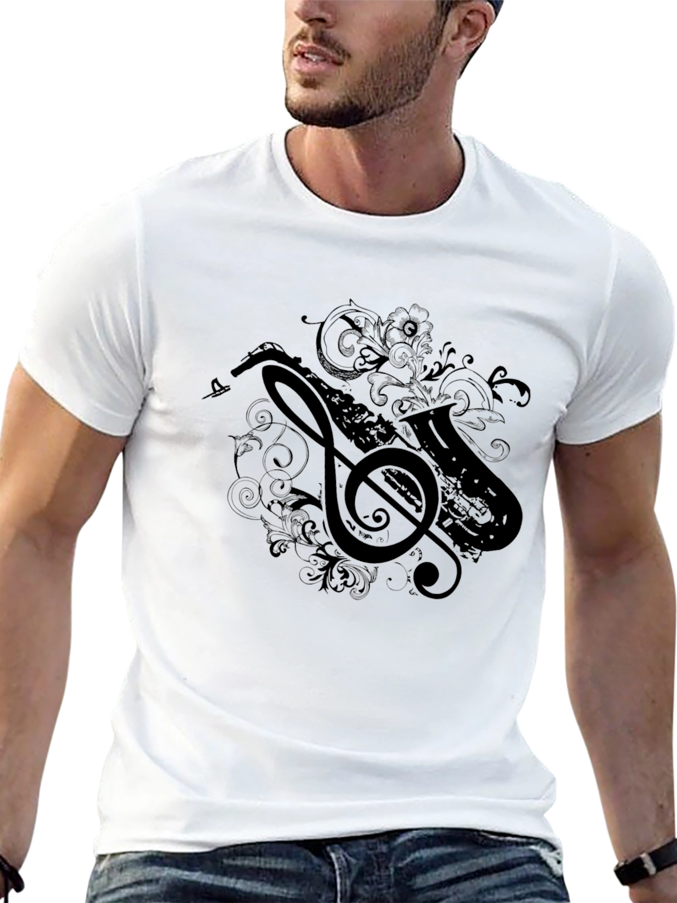 Saxophone Music Tee - Stylish Graphic Print T-Shirt