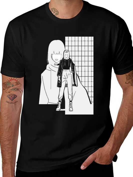 Anime Style Graphic Print Black T-Shirt