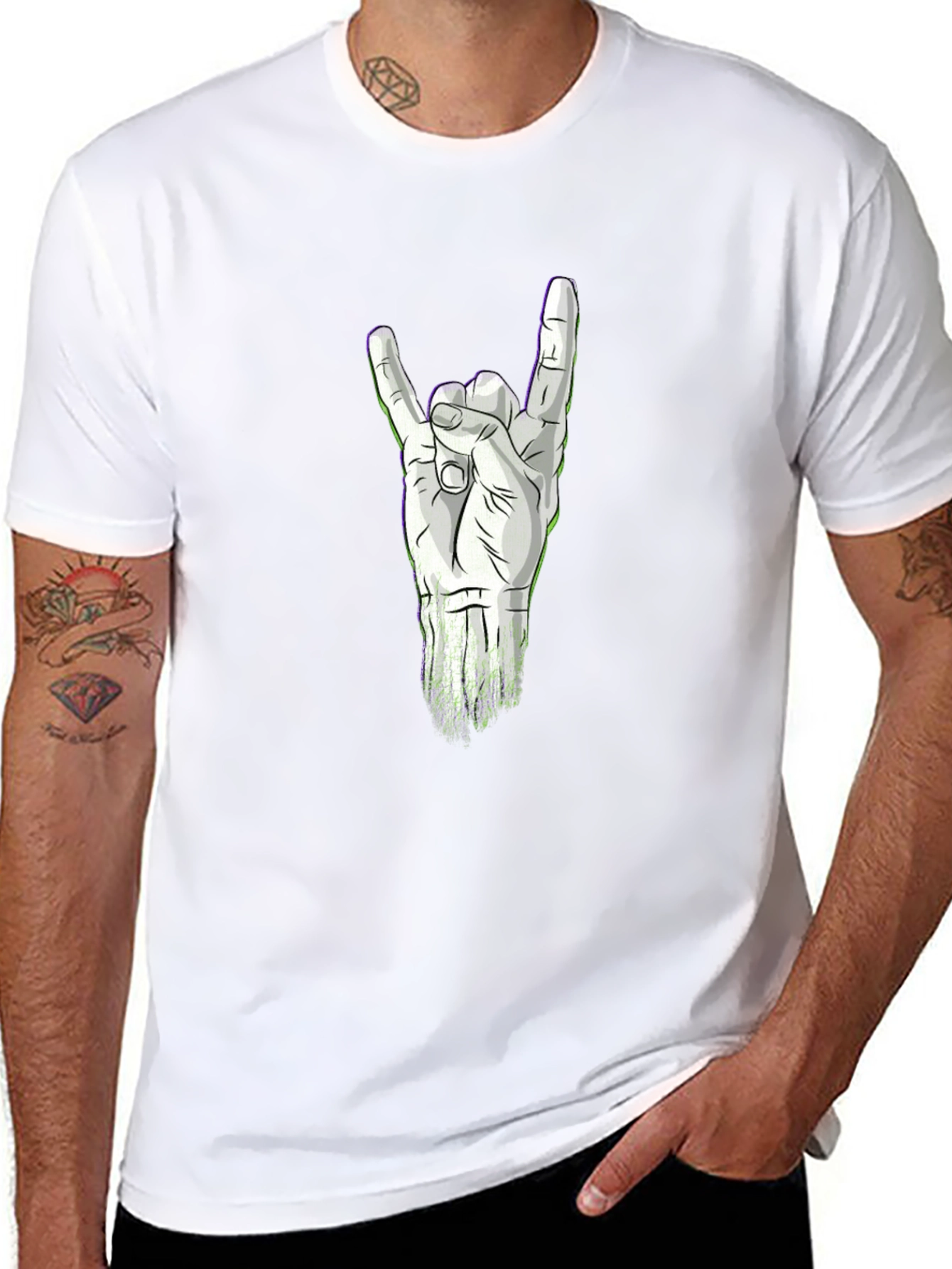 Rock On Hand Graphic T-Shirt - Black