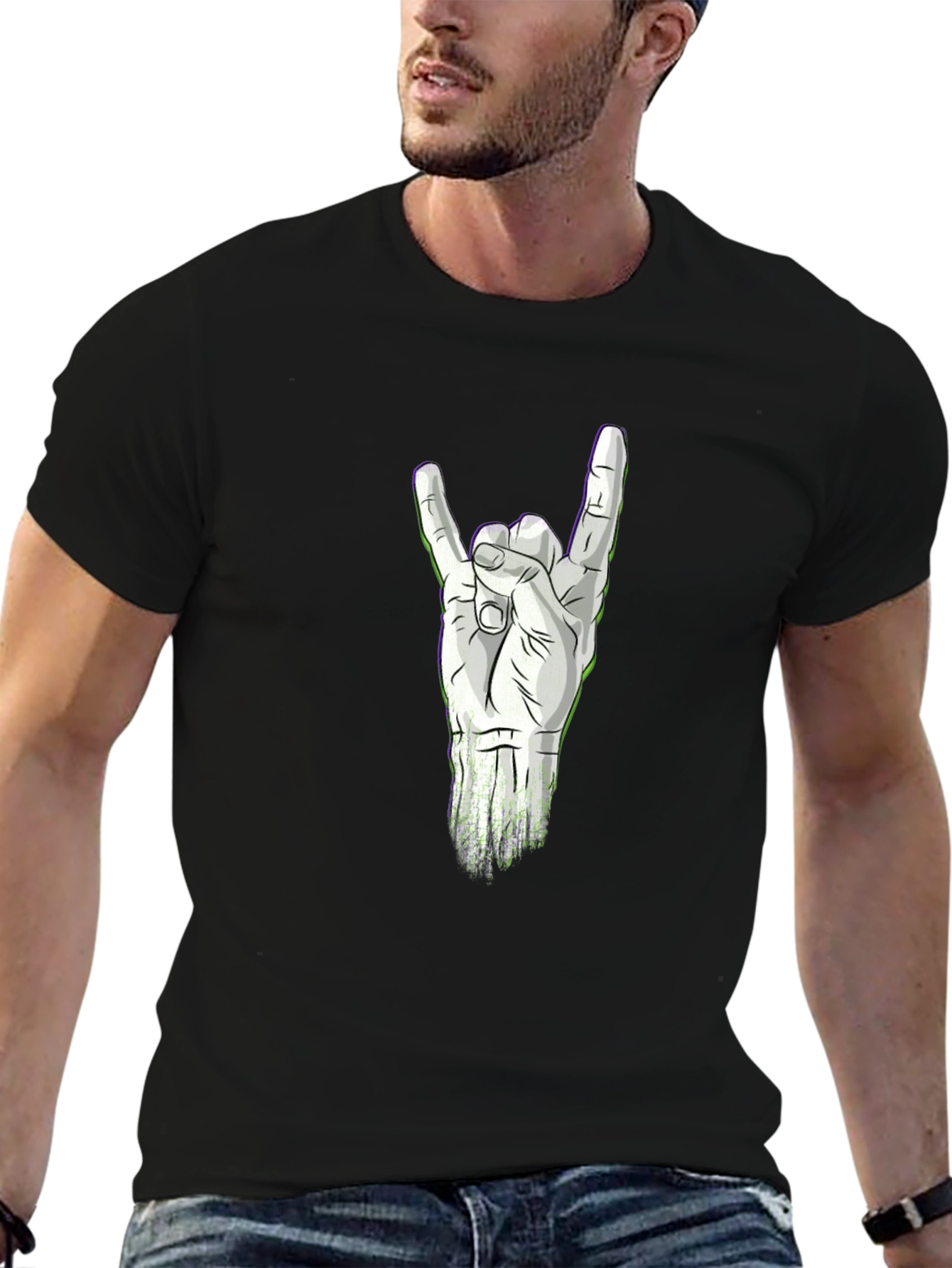 Rock On Hand Graphic T-Shirt - Black