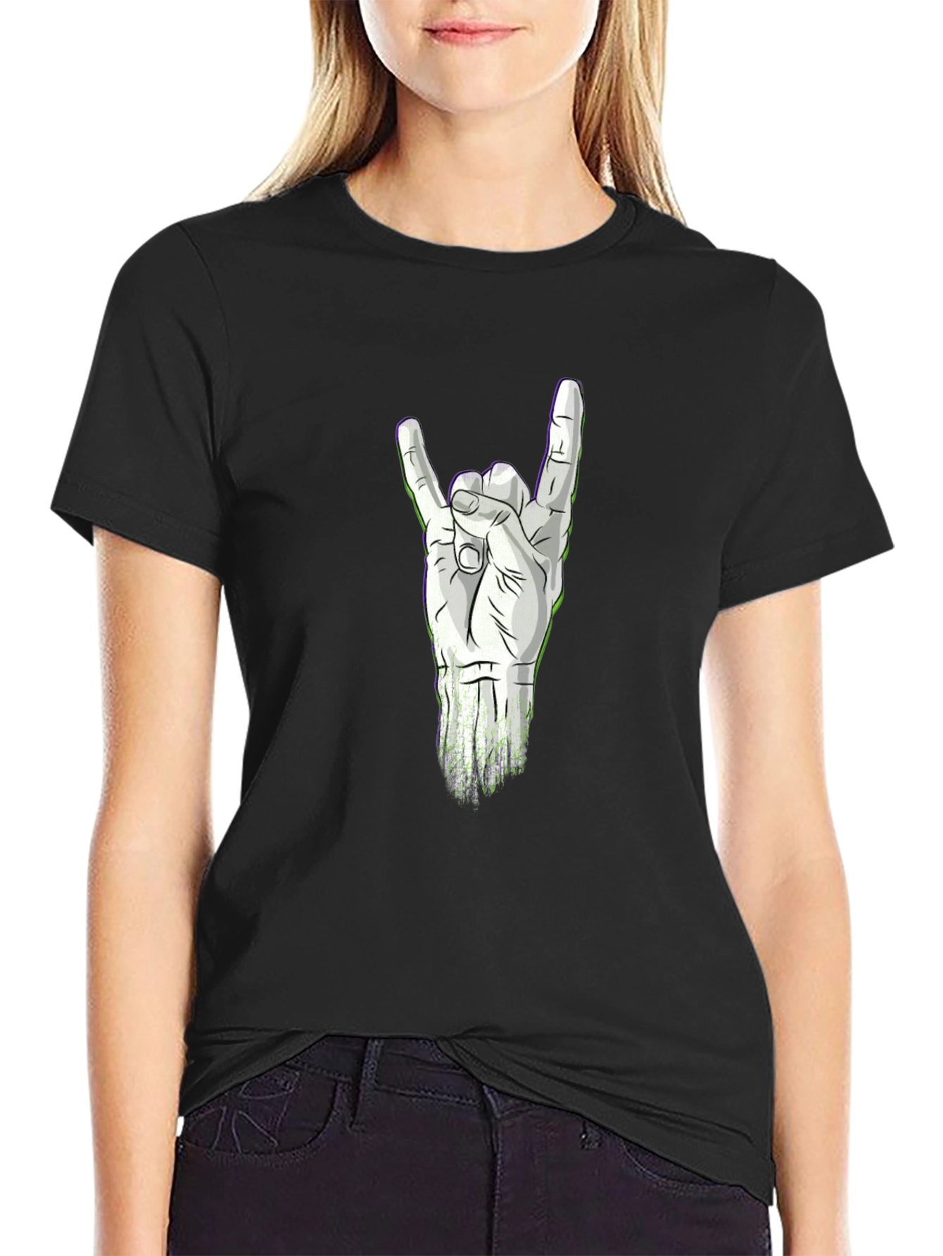 Rock On Hand Graphic T-Shirt - Black