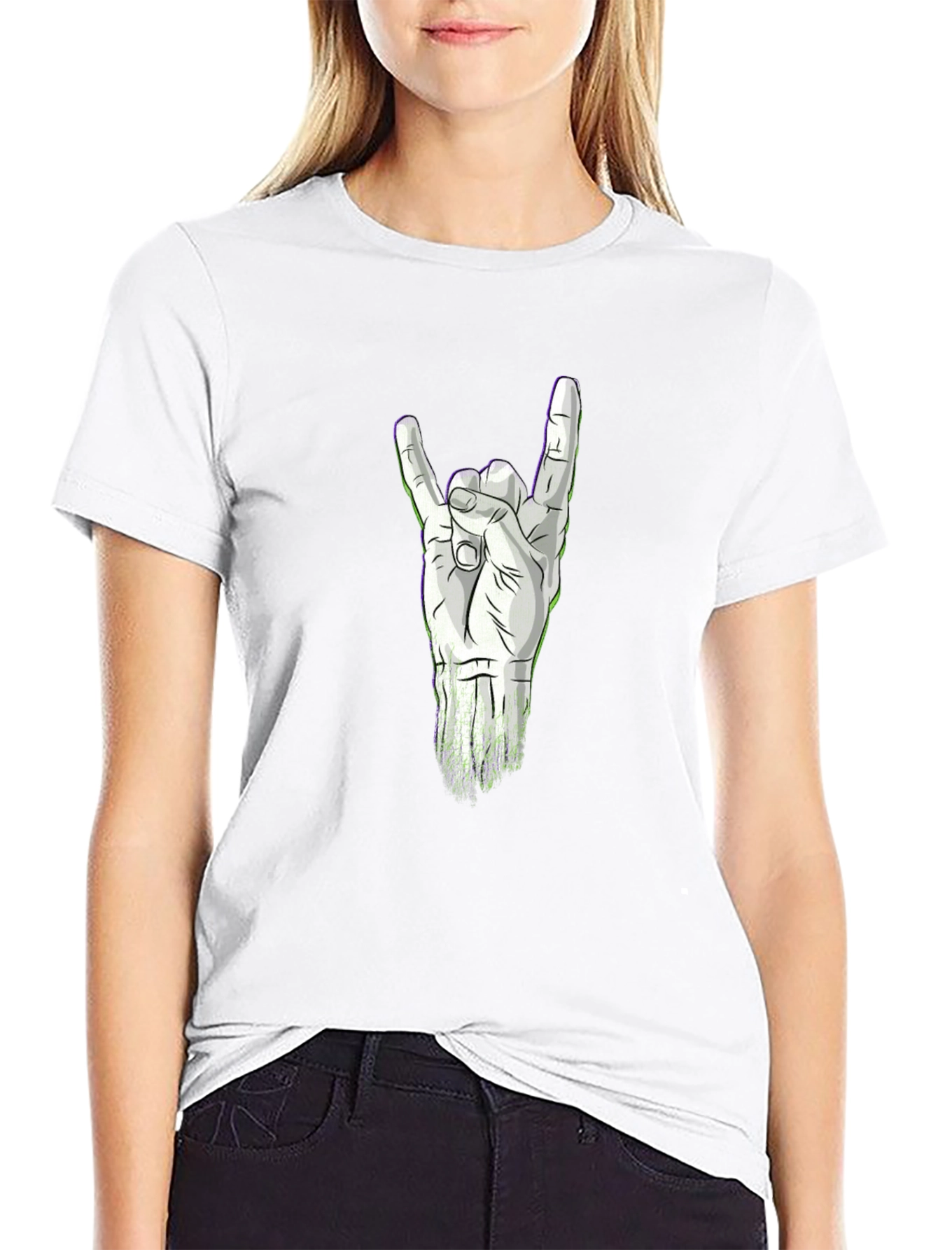 Rock On Hand Graphic T-Shirt - Black