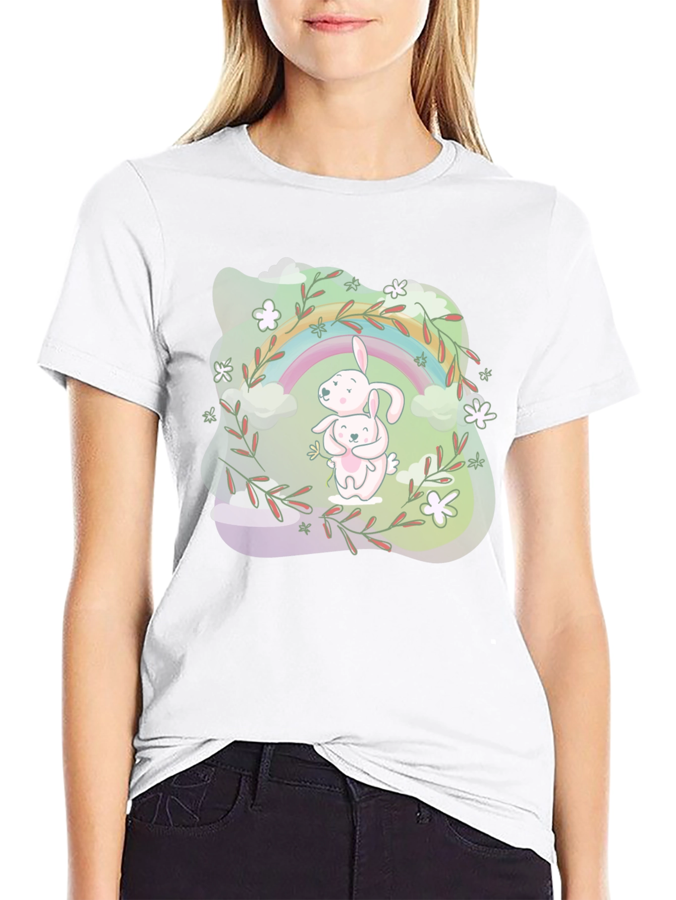 Rainbow Bunny Graphic T-Shirt