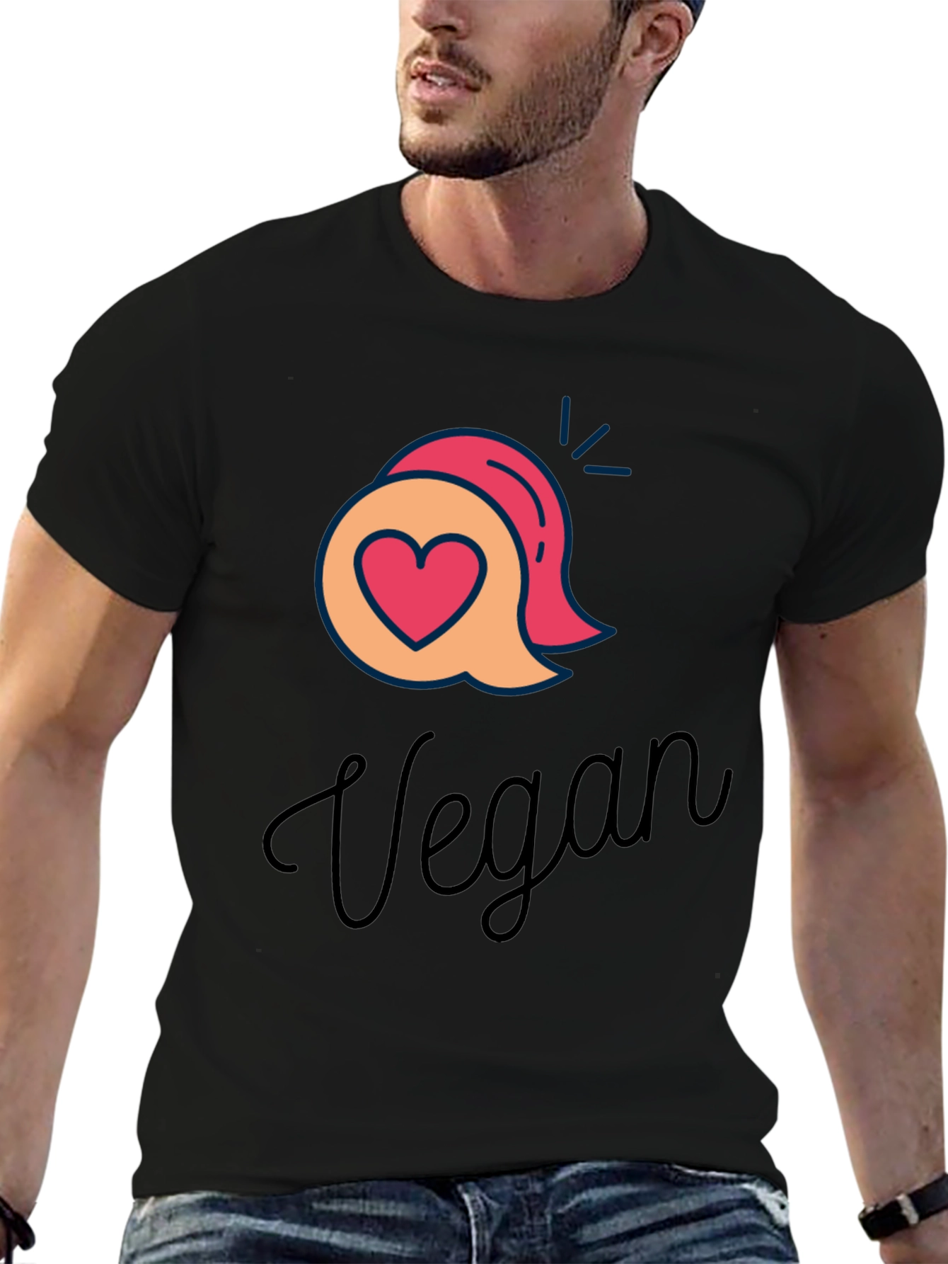 Vegan Graphic T-Shirt - Heart & Speech Bubble Design