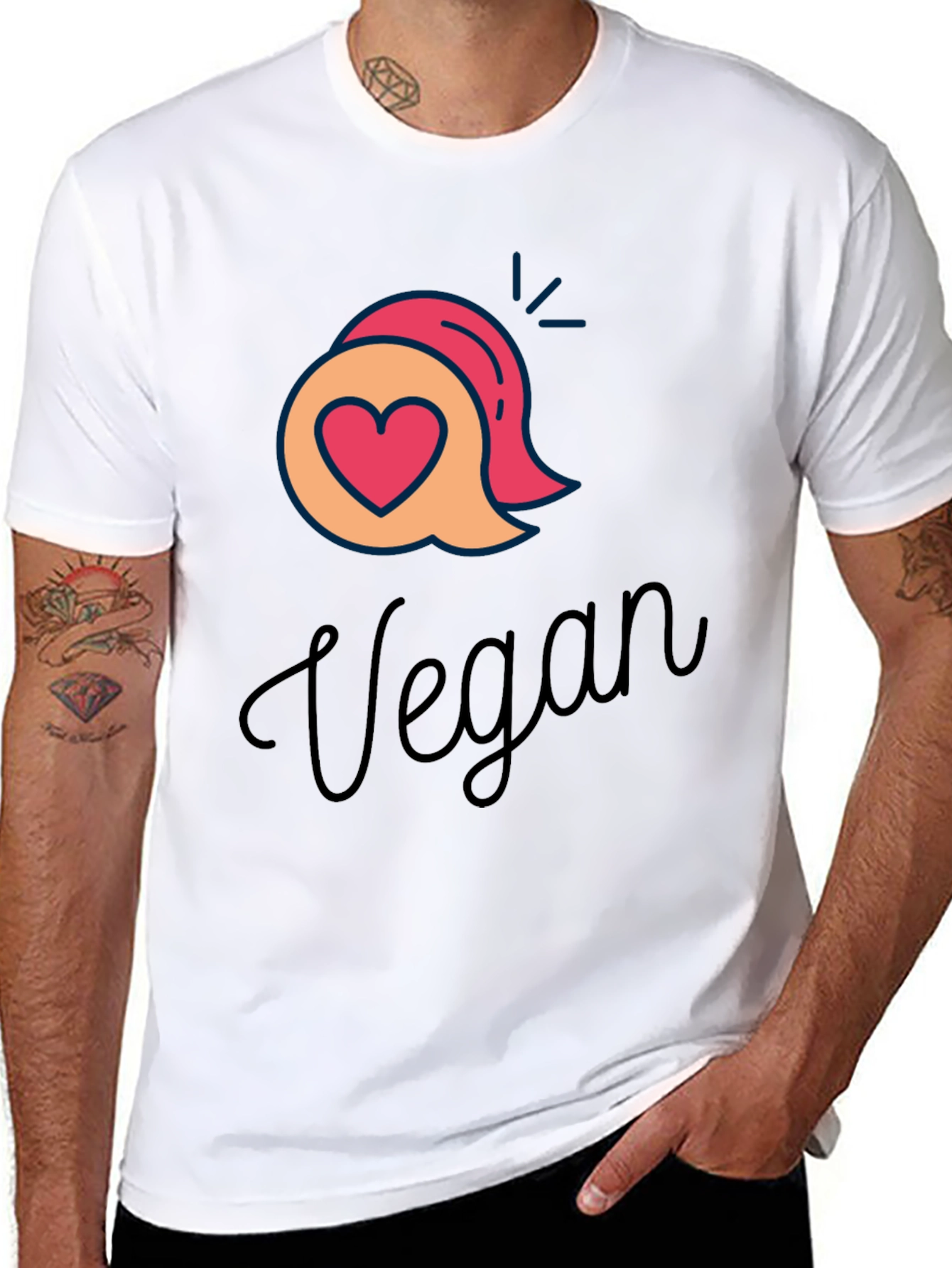 Vegan Graphic T-Shirt - Heart & Speech Bubble Design
