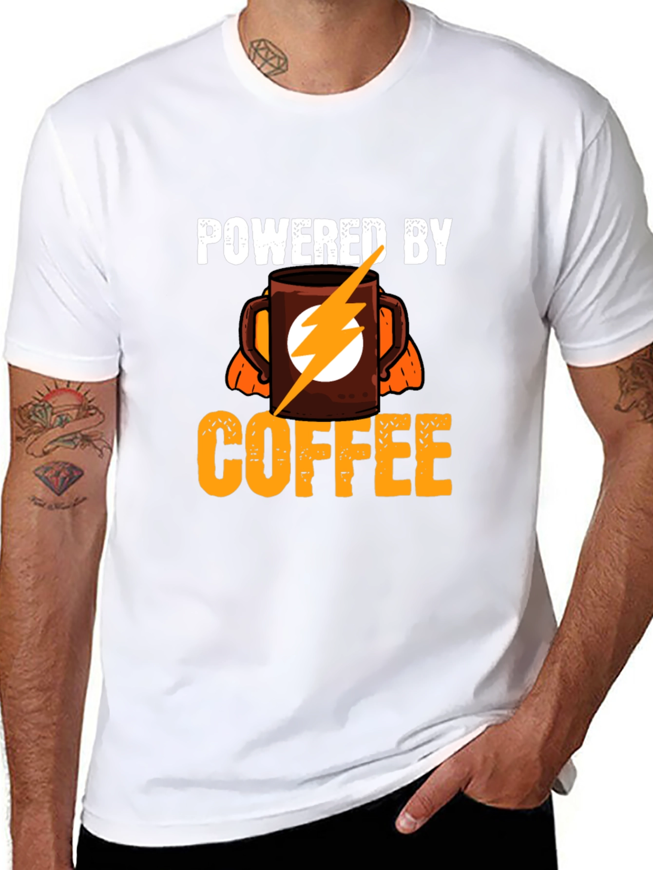 Powered By Coffee T-Shirt - Electric Flash Design