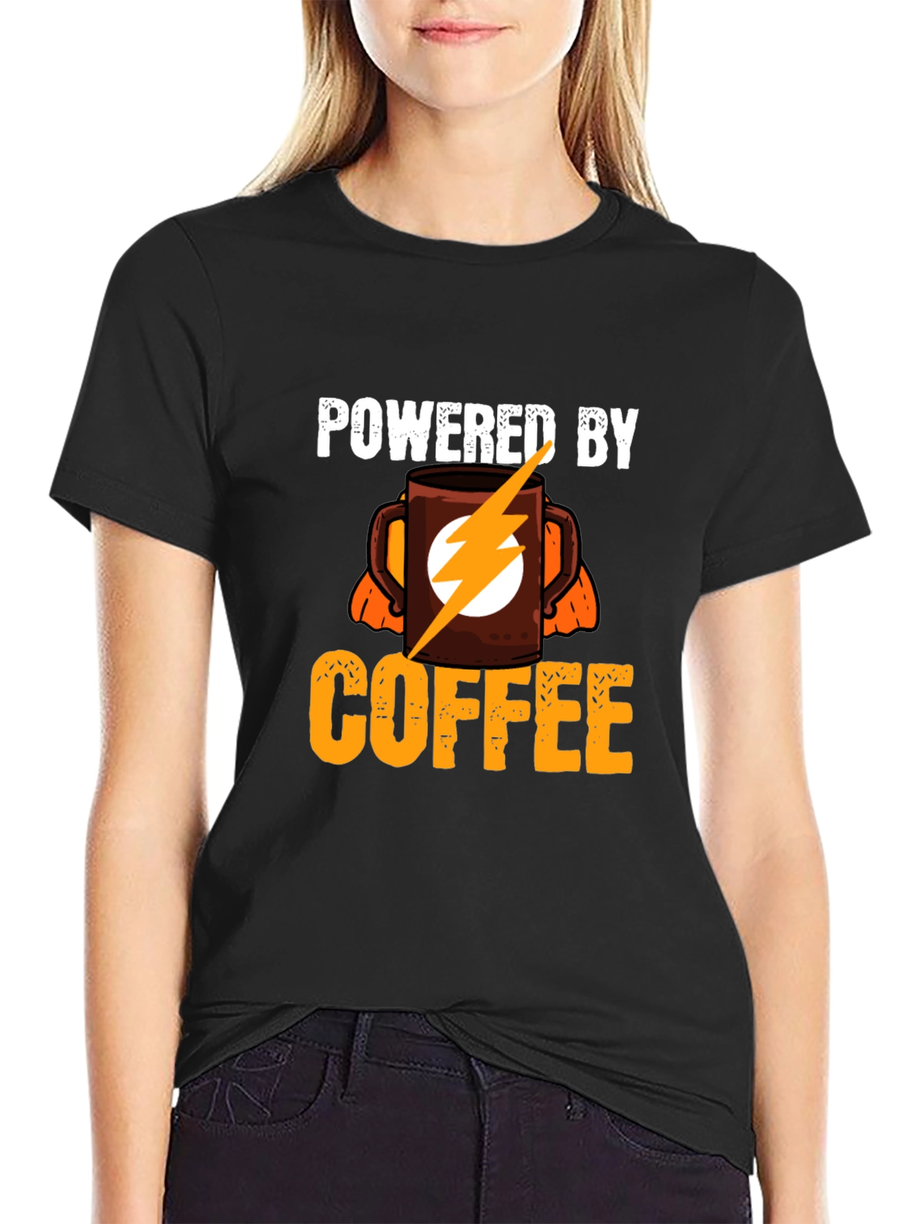Powered By Coffee T-Shirt - Electric Flash Design