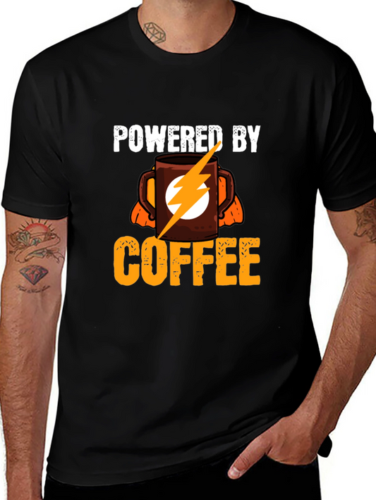 Powered By Coffee T-Shirt - Electric Flash Design