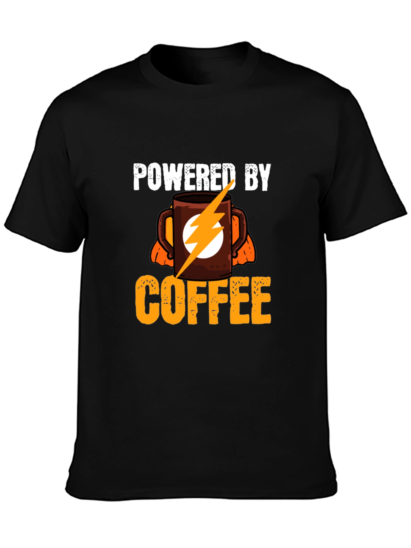 Powered By Coffee T-Shirt - Electric Flash Design