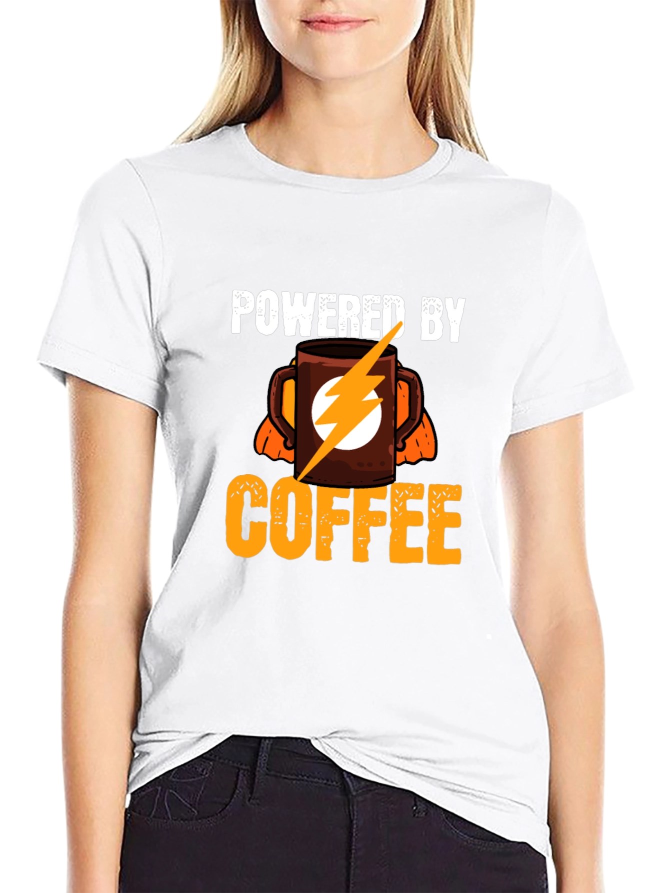 Powered By Coffee T-Shirt - Electric Flash Design