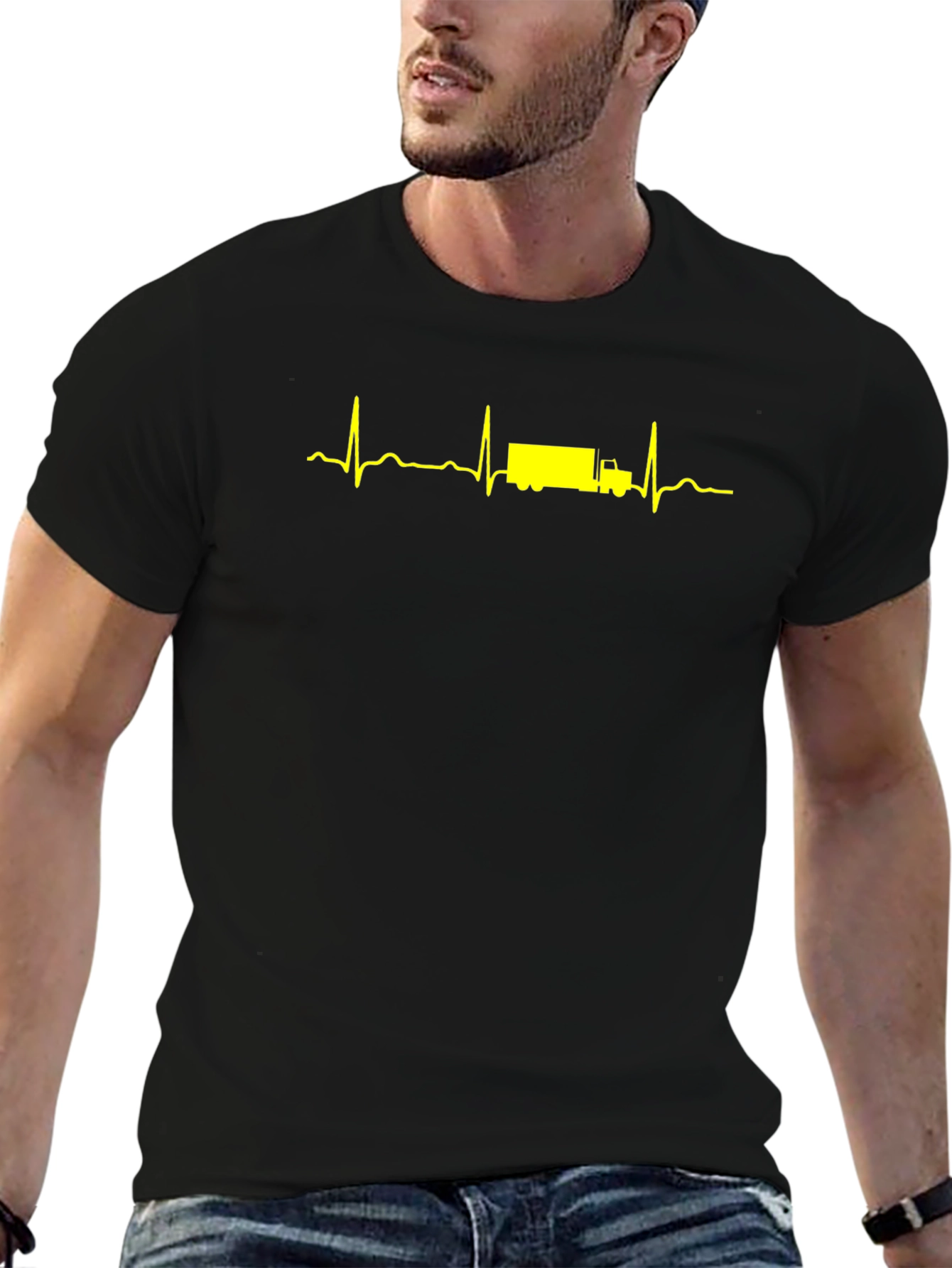 Truck Heartbeat Mens T-Shirt - Black