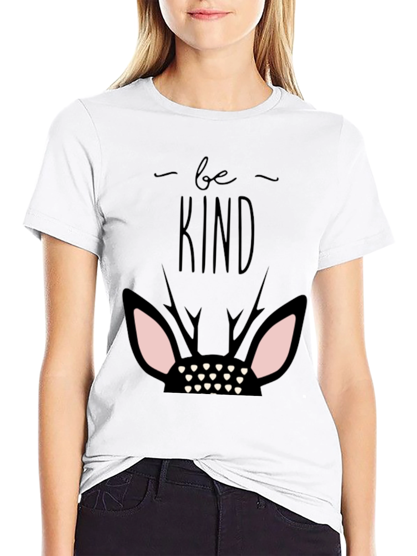 Be Kind Deer Graphic Black T-Shirt