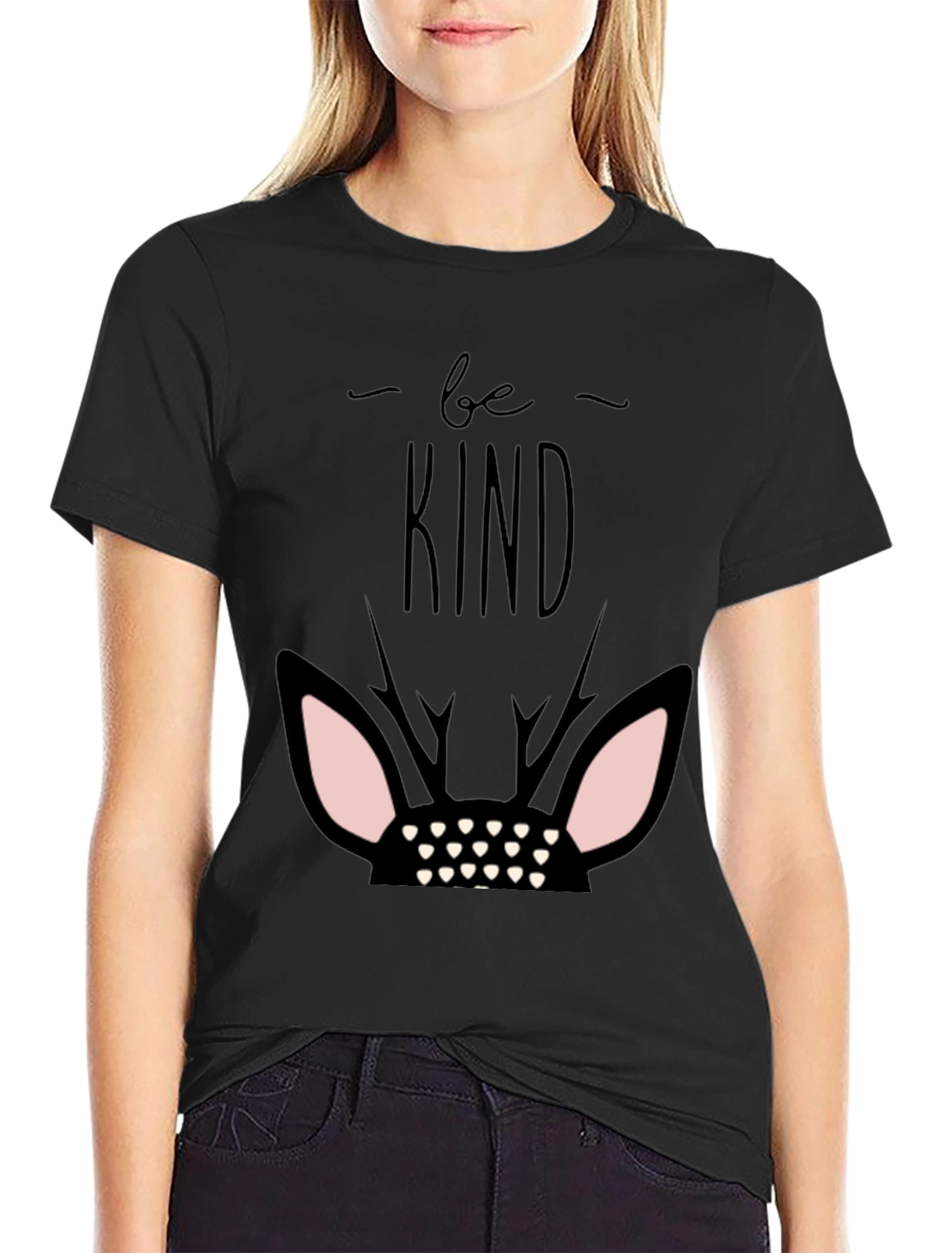 Be Kind Deer Graphic Black T-Shirt
