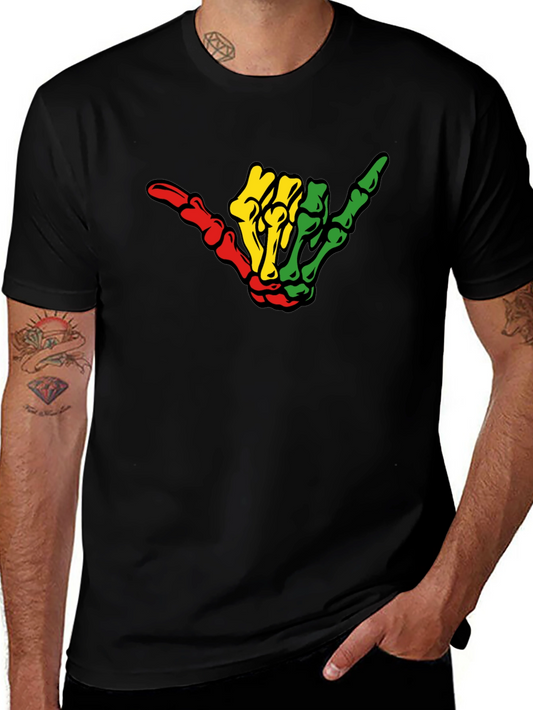 Rasta Shaka Skeleton Hand T-Shirt - Hang Loose Reggae Tee