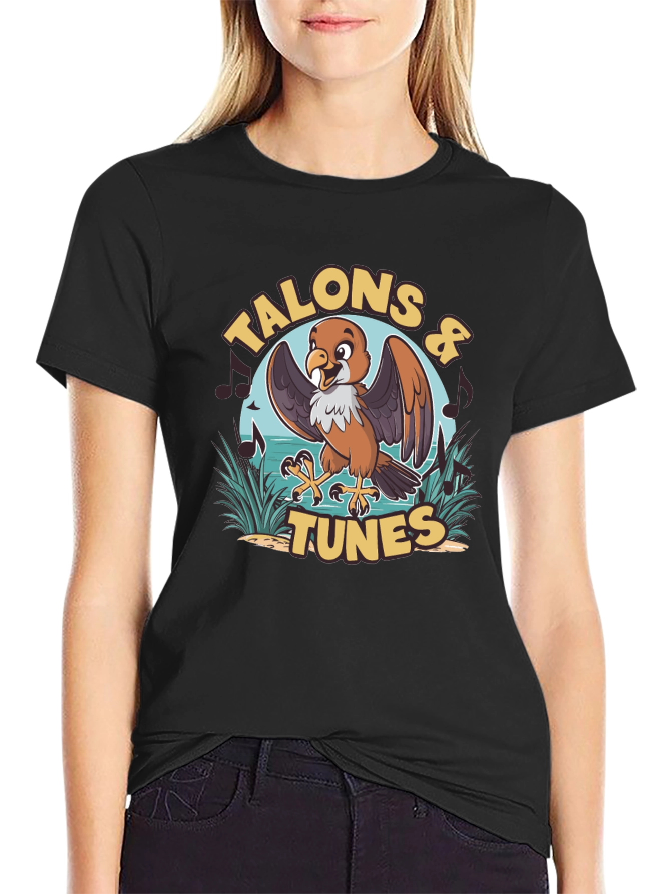 Talons & Tunes Graphic Print Black T-Shirt