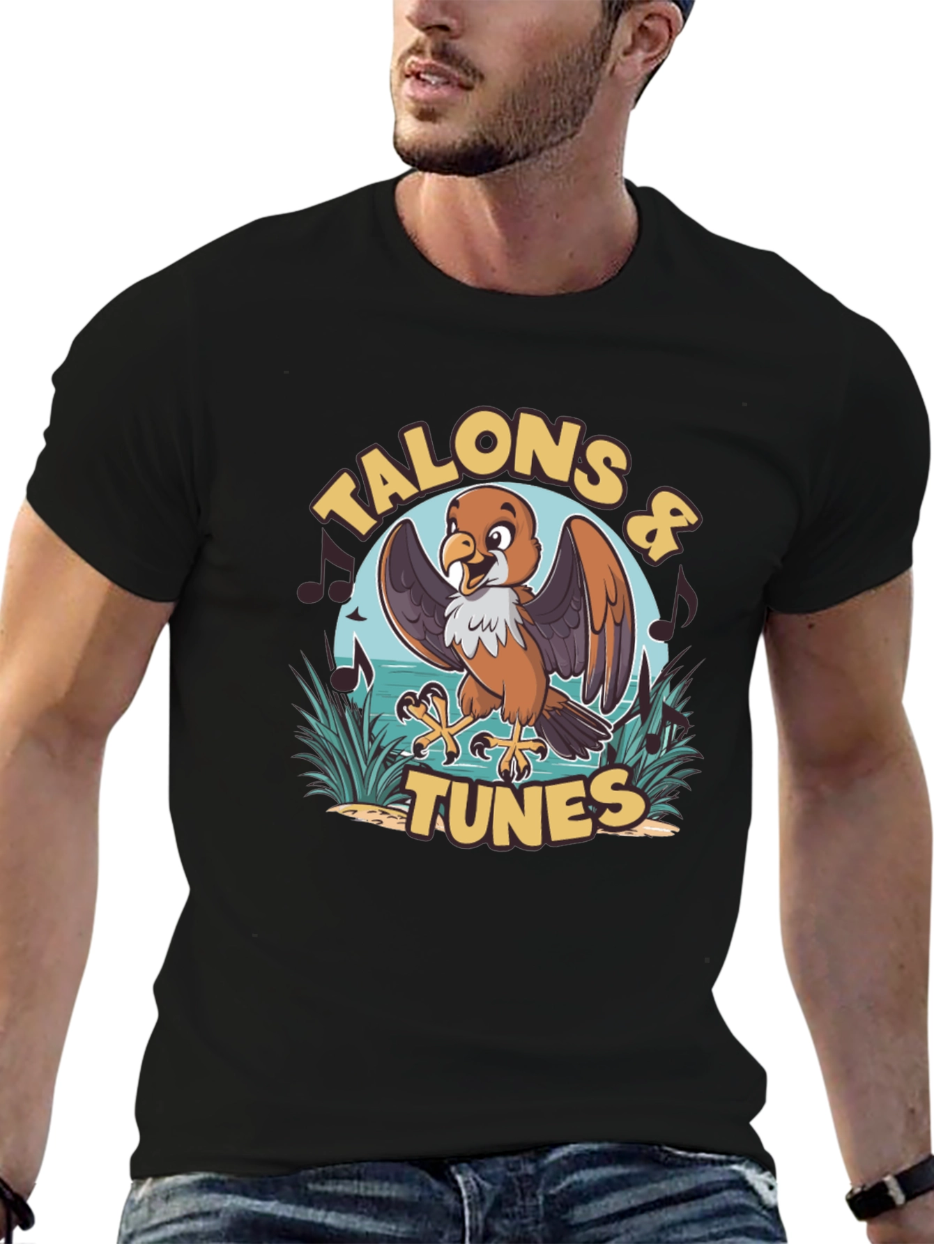 Talons & Tunes Graphic Print Black T-Shirt