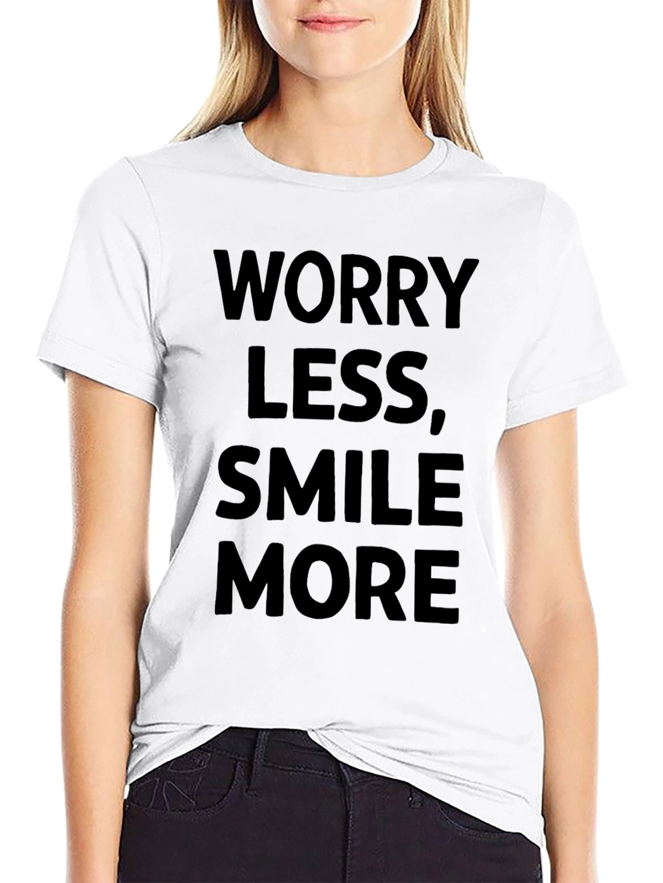 Worry Less Smile More Black Graphic T-Shirt