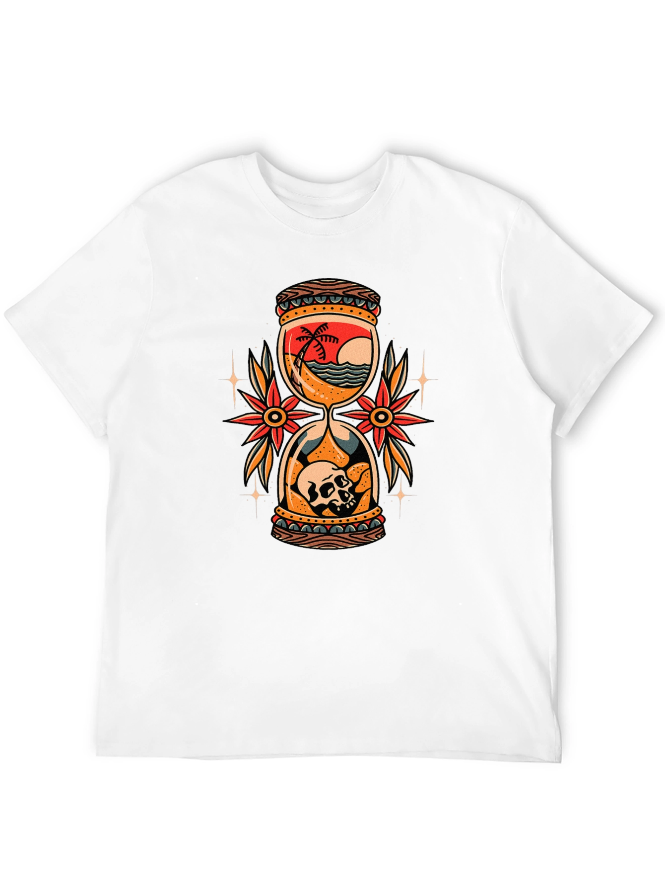 Skull Beach Hourglass Graphic Black T-Shirt