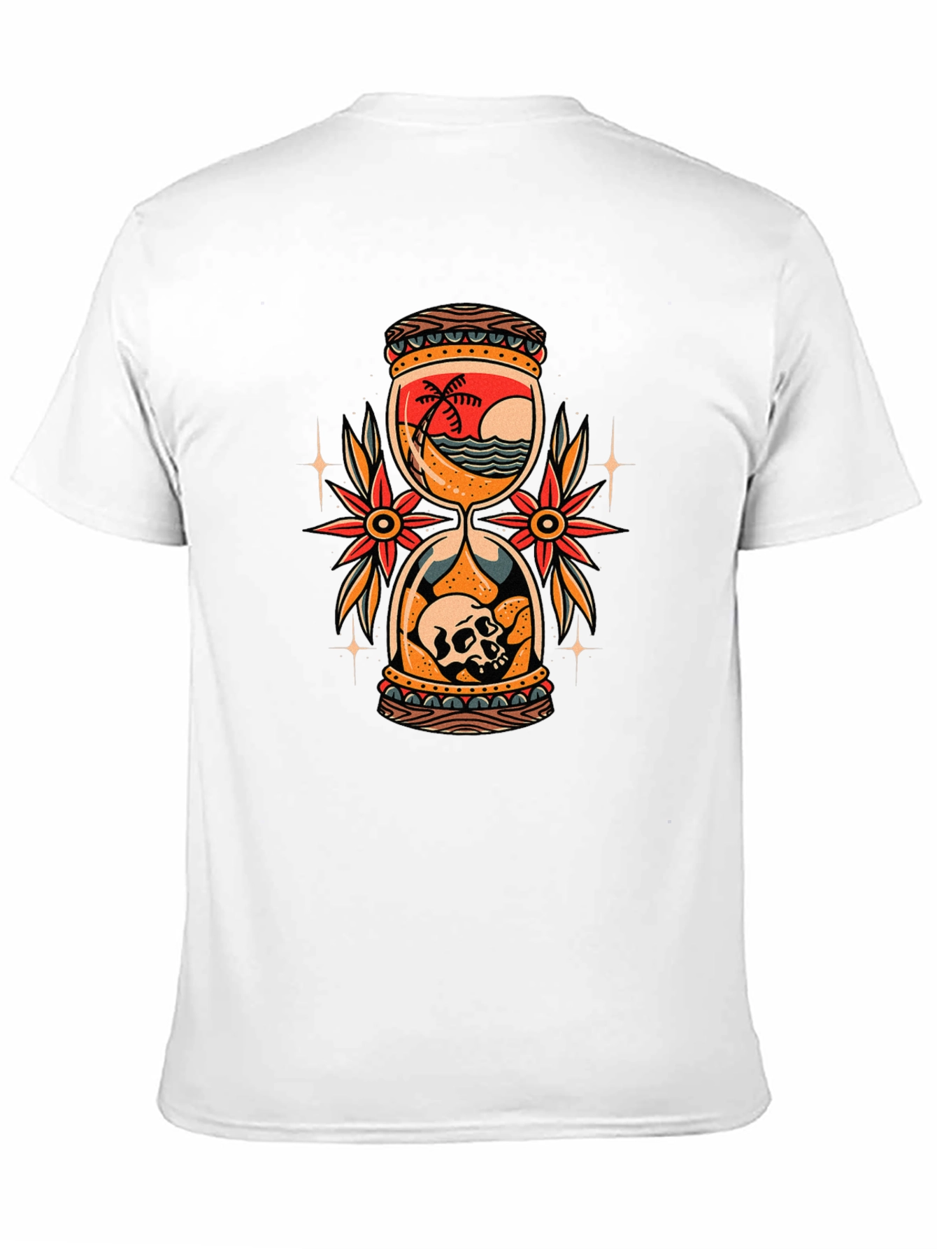Skull Beach Hourglass Graphic Black T-Shirt