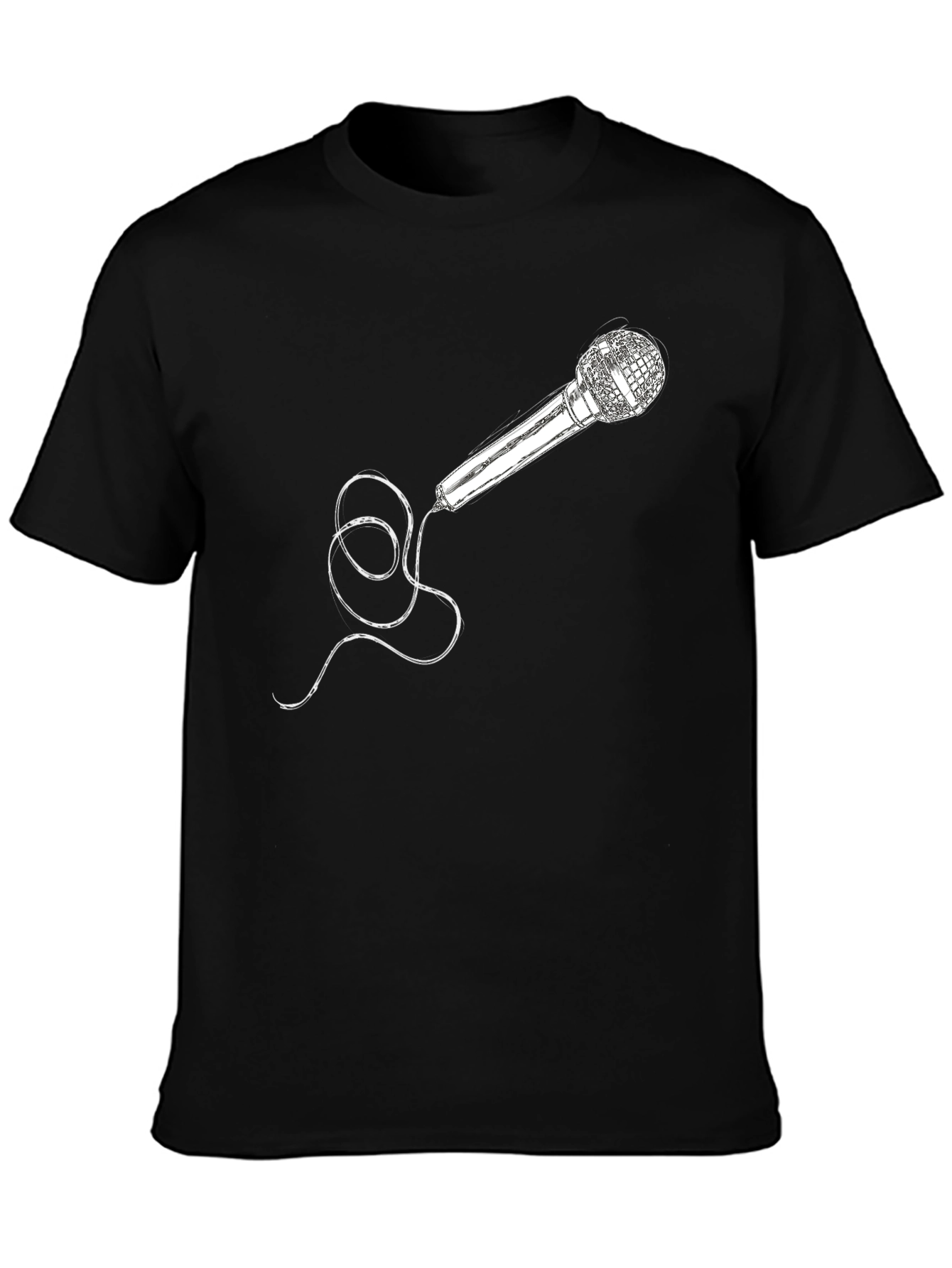 Microphone Graphic Tee - Black Crew Neck Cotton T-Shirt