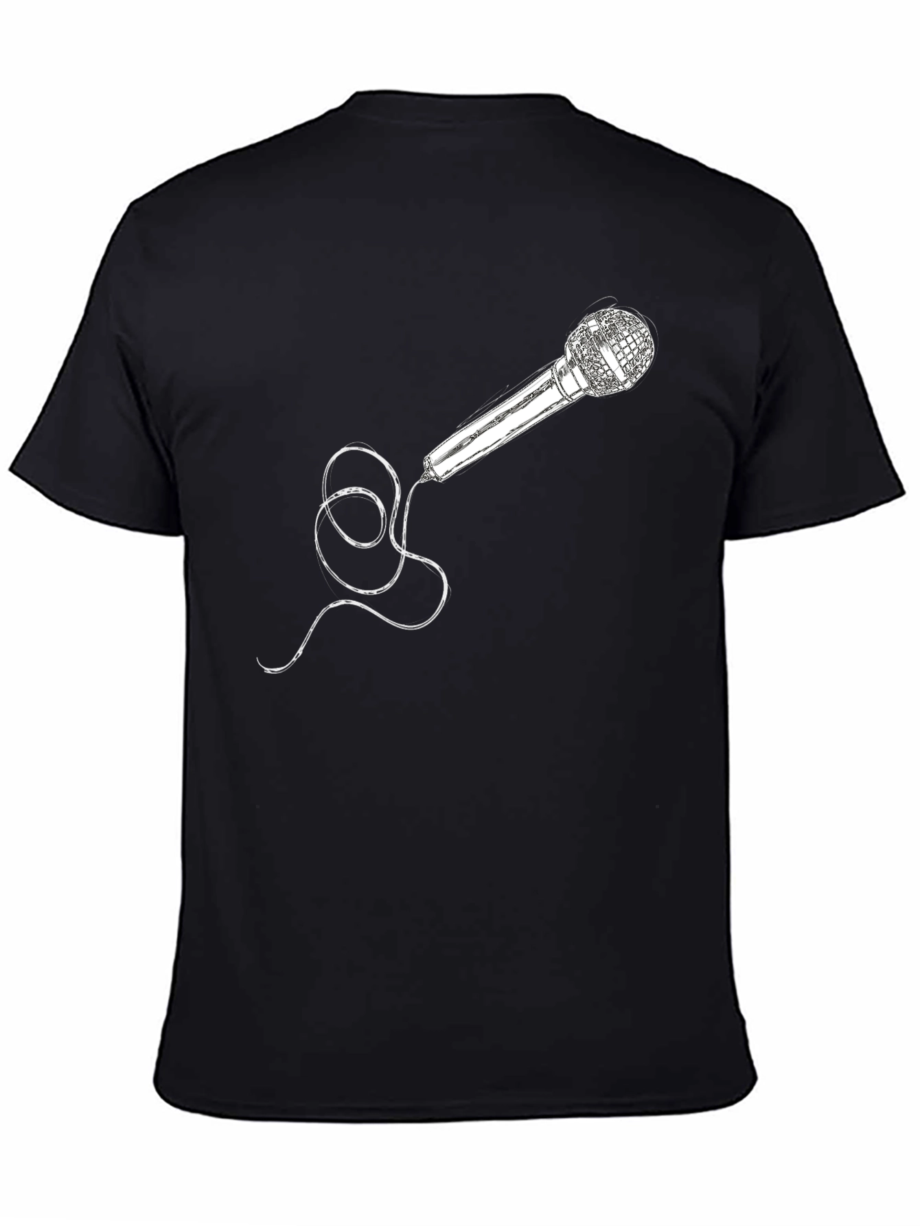 Microphone Graphic Tee - Black Crew Neck Cotton T-Shirt
