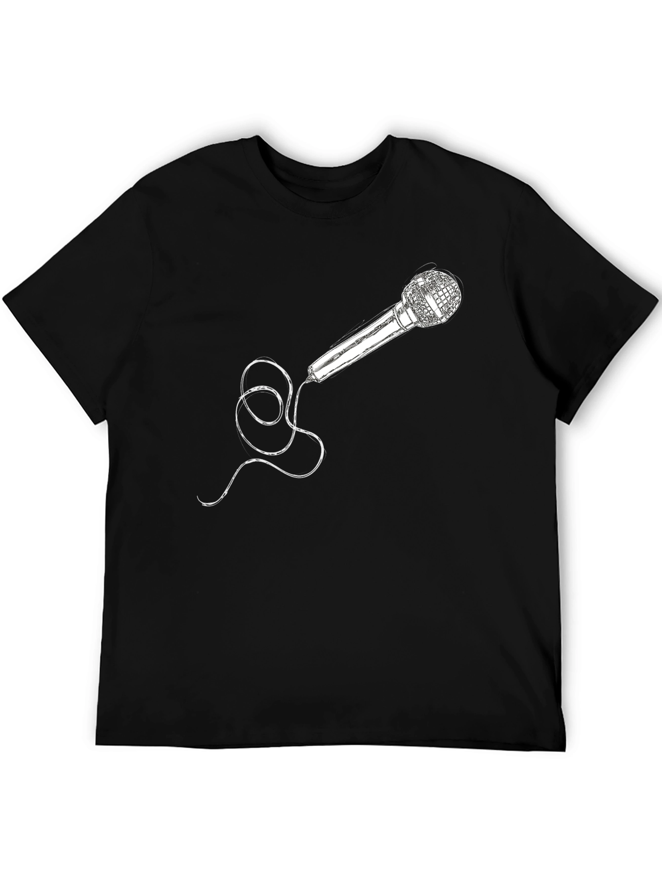 Microphone Graphic Tee - Black Crew Neck Cotton T-Shirt