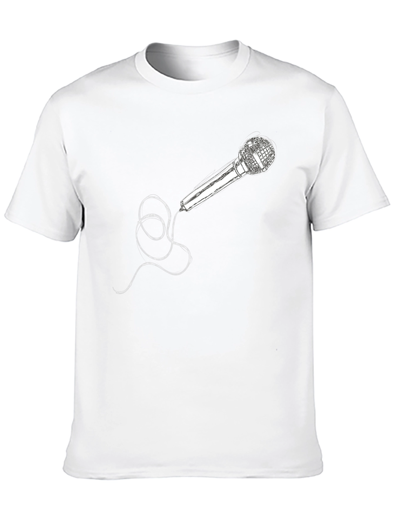 Microphone Graphic Tee - Black Crew Neck Cotton T-Shirt