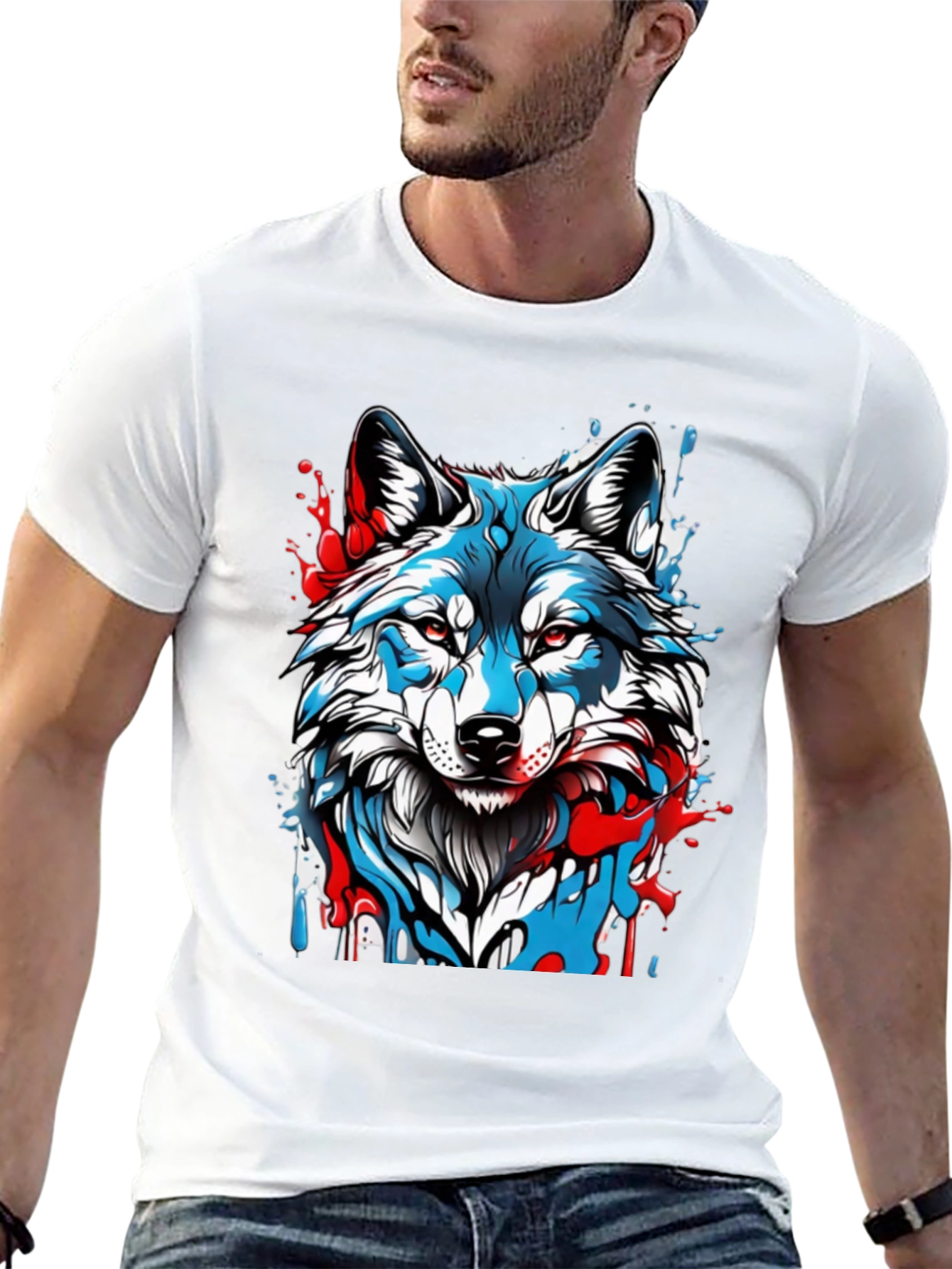 Wolf Graphic Print Mens Black T-Shirt