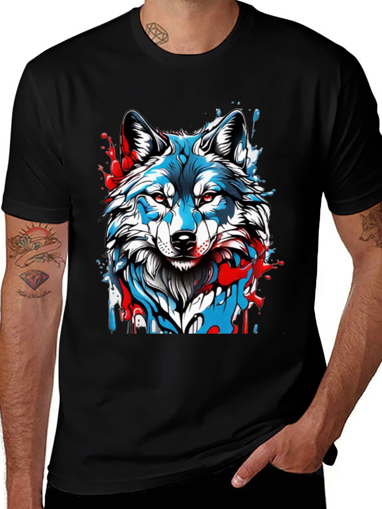 Wolf Graphic Print Mens Black T-Shirt