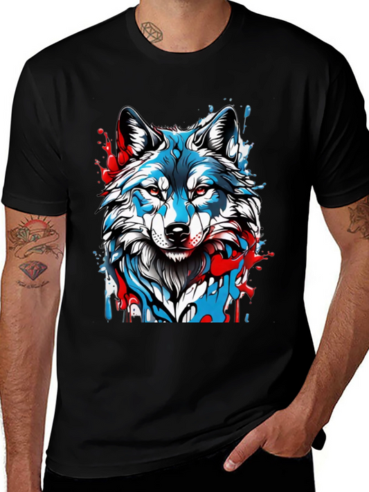 Wolf Graphic Print Mens Black T-Shirt