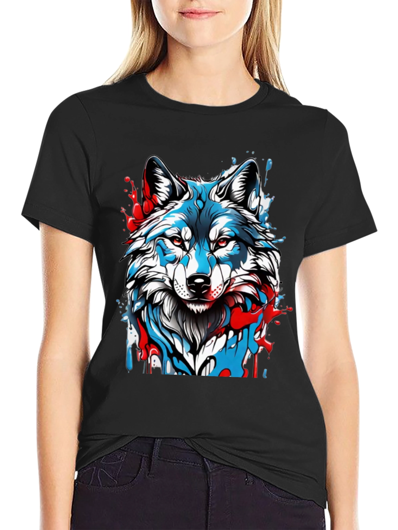 Wolf Graphic Print Mens Black T-Shirt