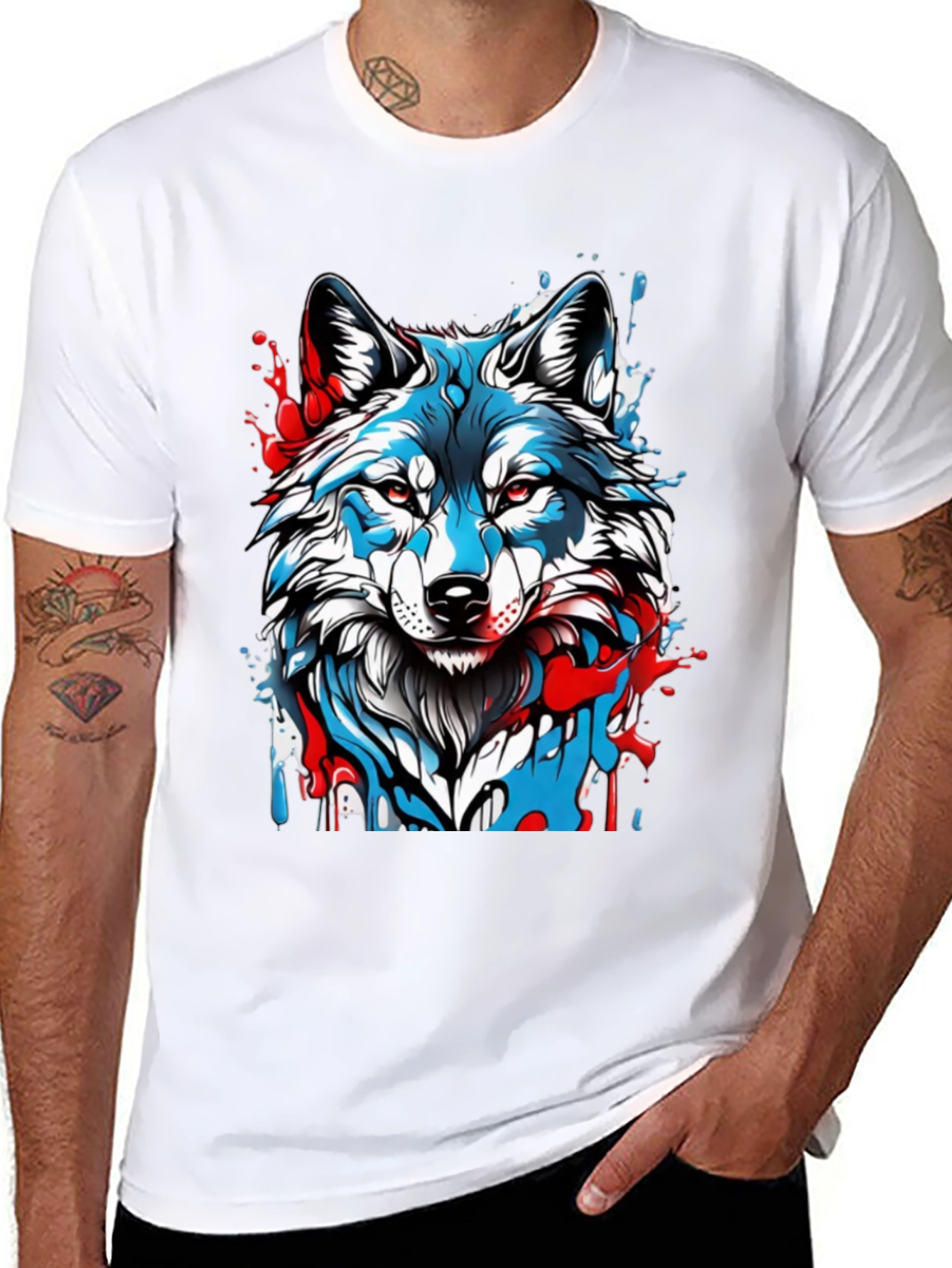 Wolf Graphic Print Mens Black T-Shirt