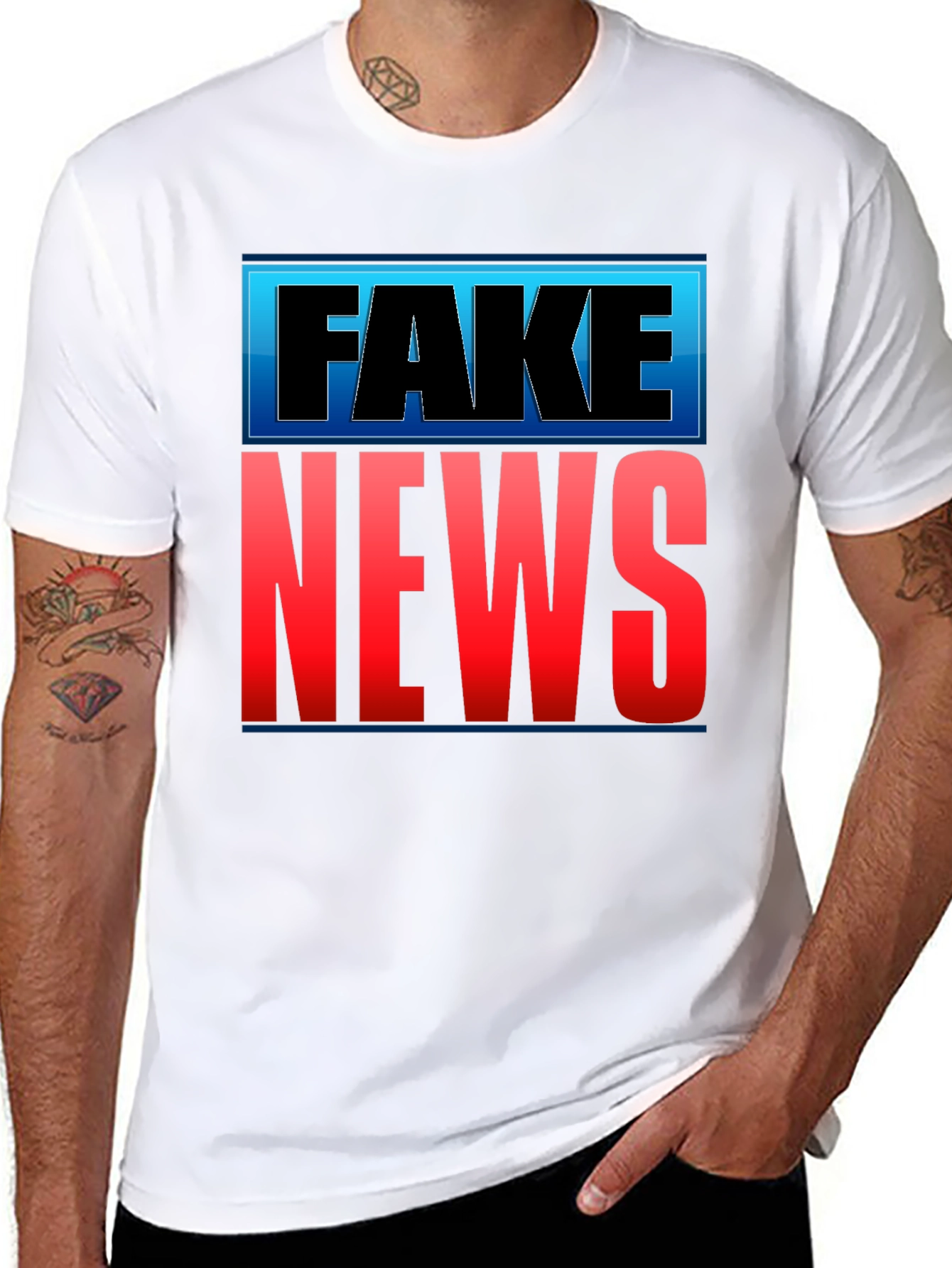 Fake News Graphic T-Shirt - Black Crew Neck