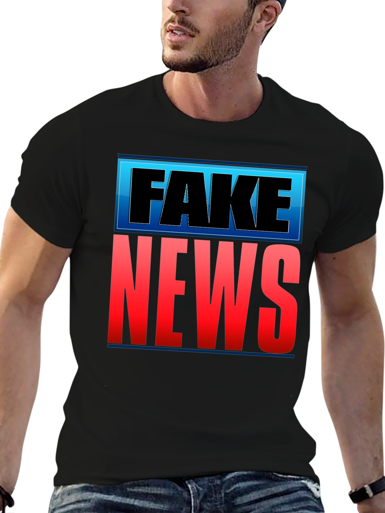 Fake News Graphic T-Shirt - Black Crew Neck