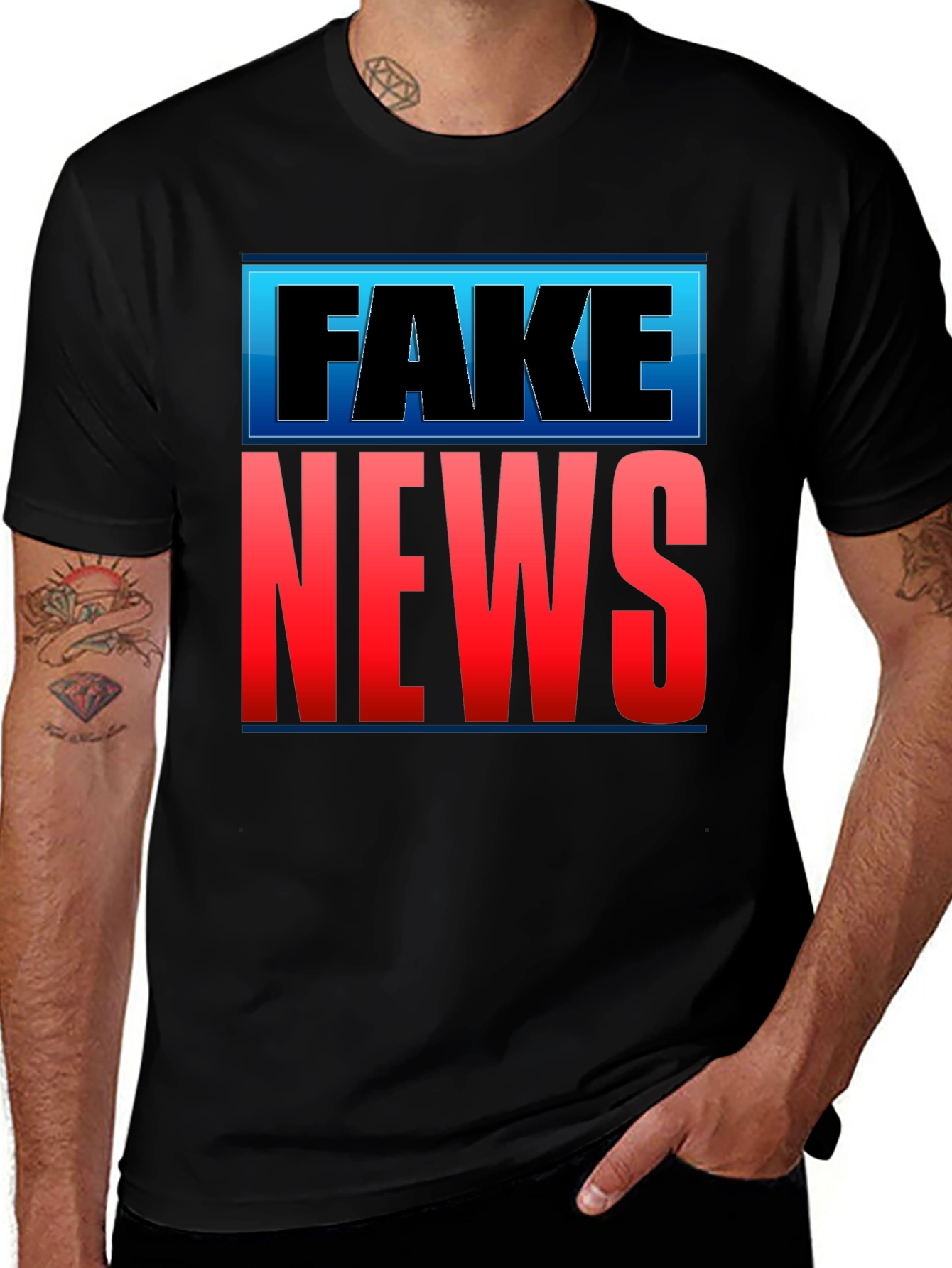 Fake News Graphic T-Shirt - Black Crew Neck