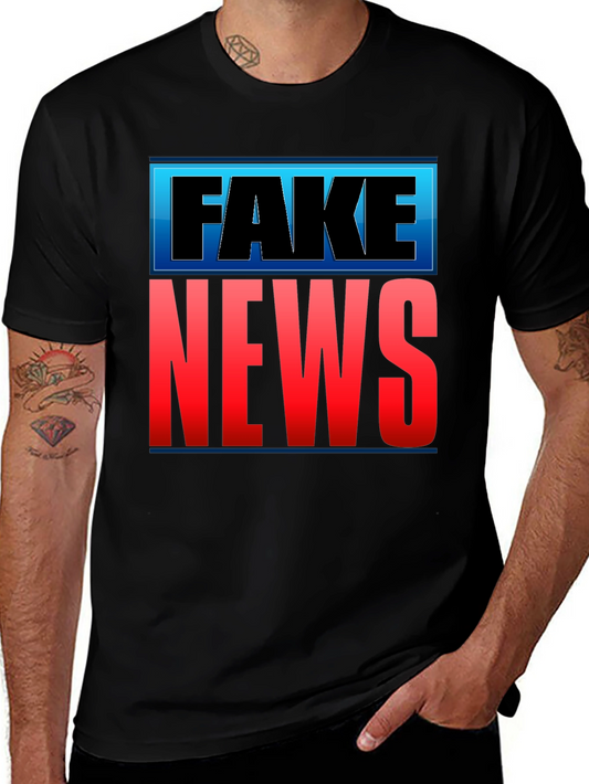 Fake News Graphic T-Shirt - Black Crew Neck