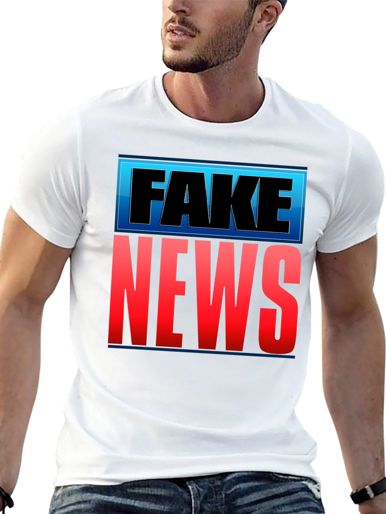 Fake News Graphic T-Shirt - Black Crew Neck