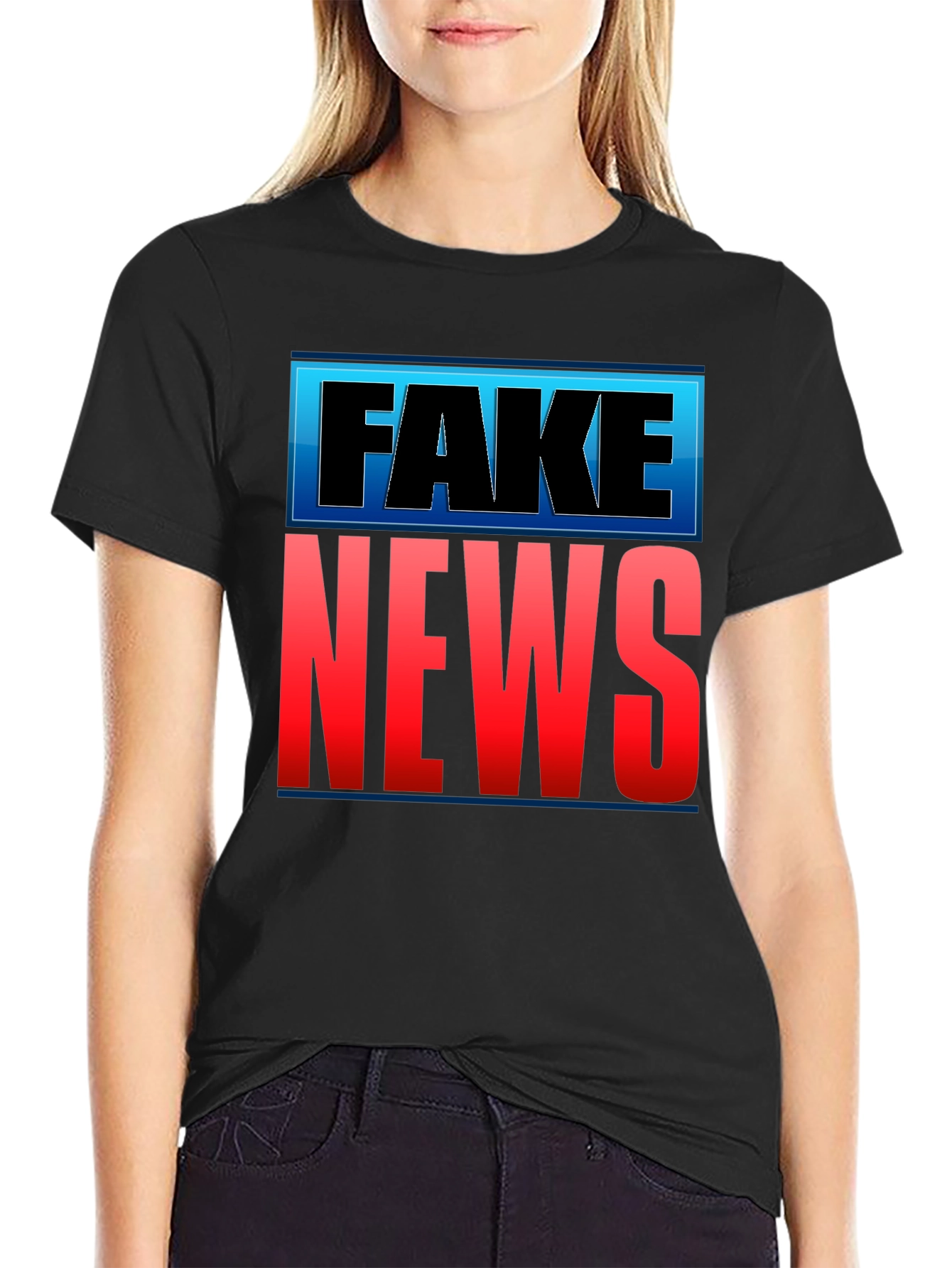 Fake News Graphic T-Shirt - Black Crew Neck