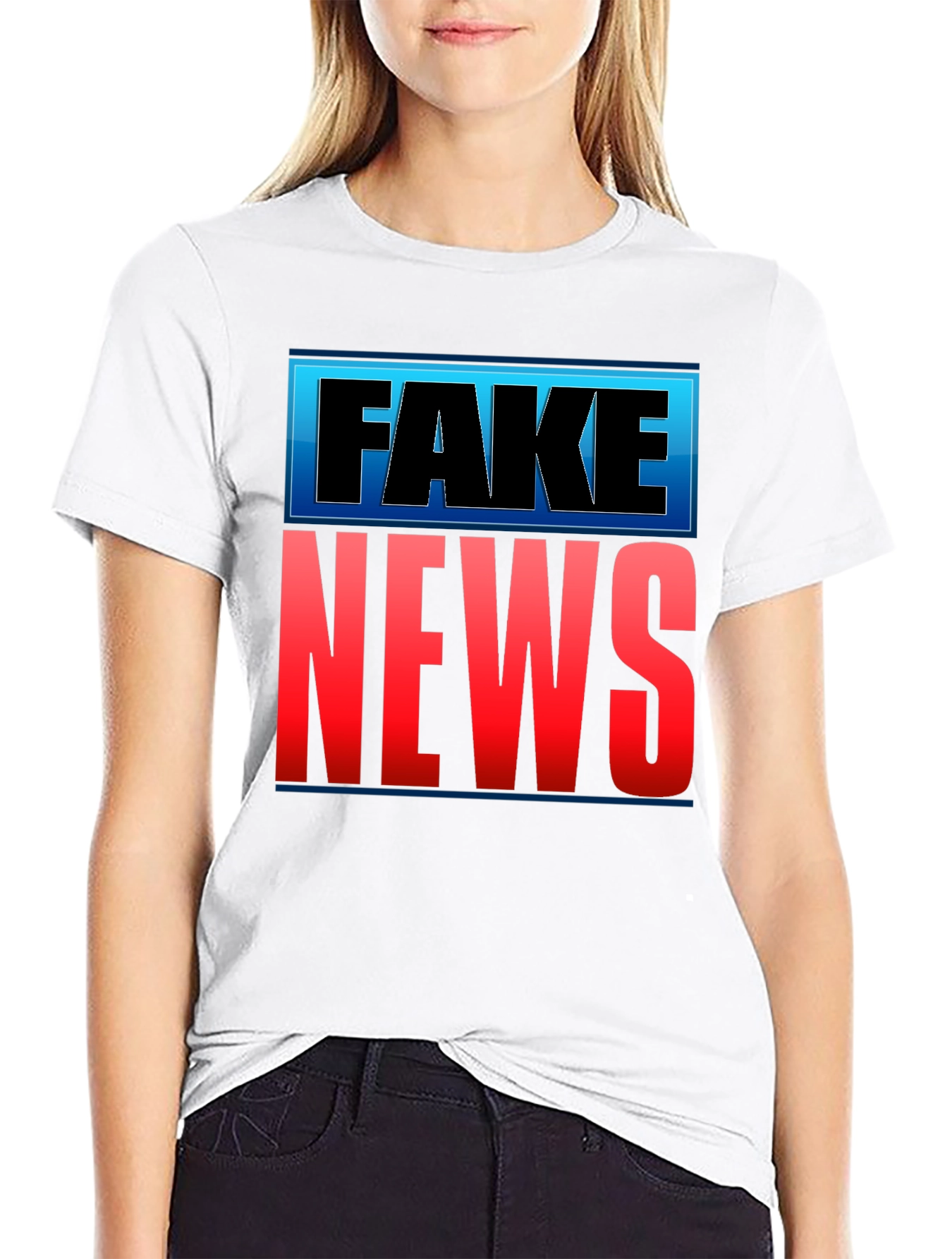 Fake News Graphic T-Shirt - Black Crew Neck