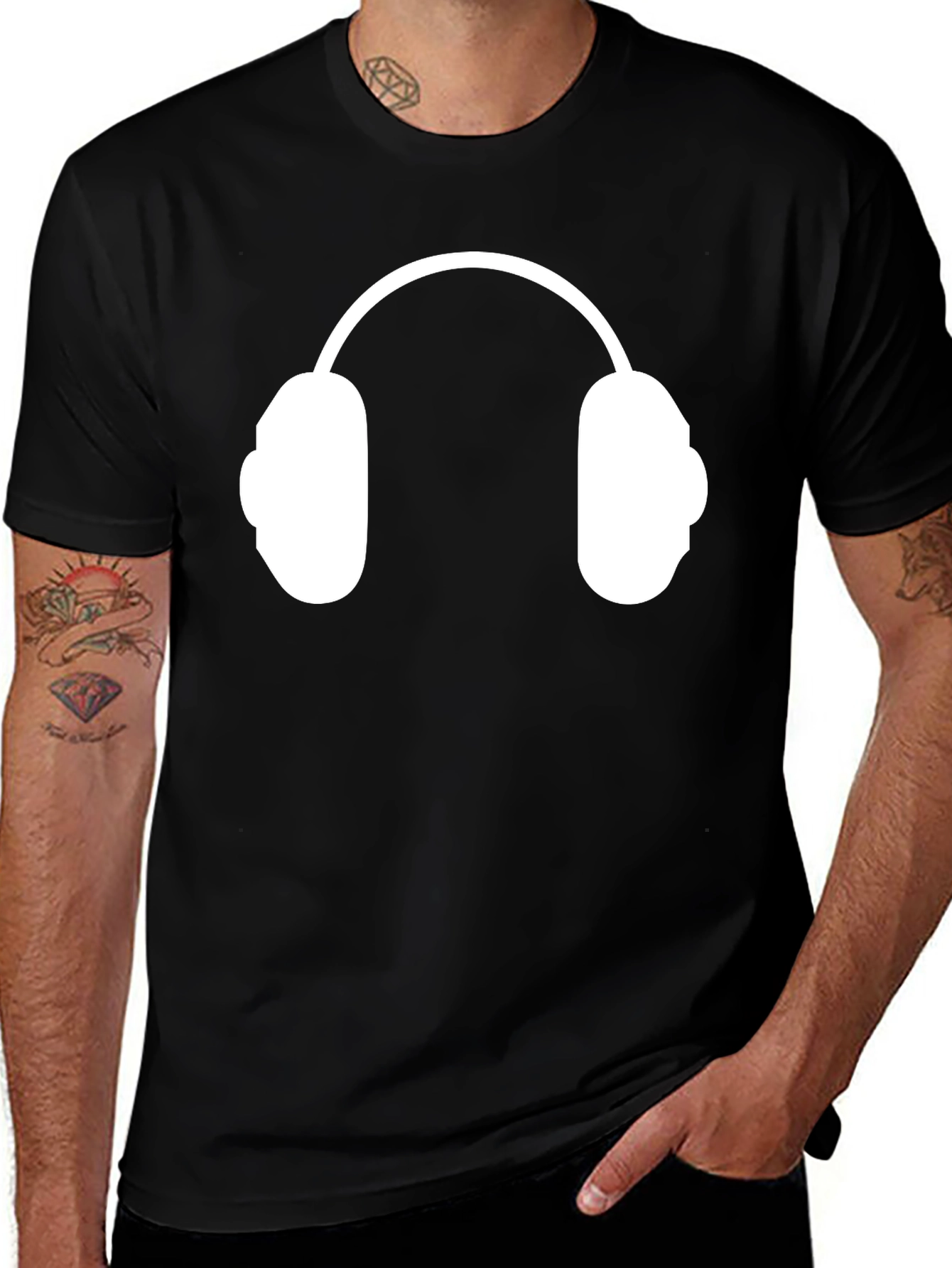 Headphone Graphic Tee - Stylish Black T-Shirt