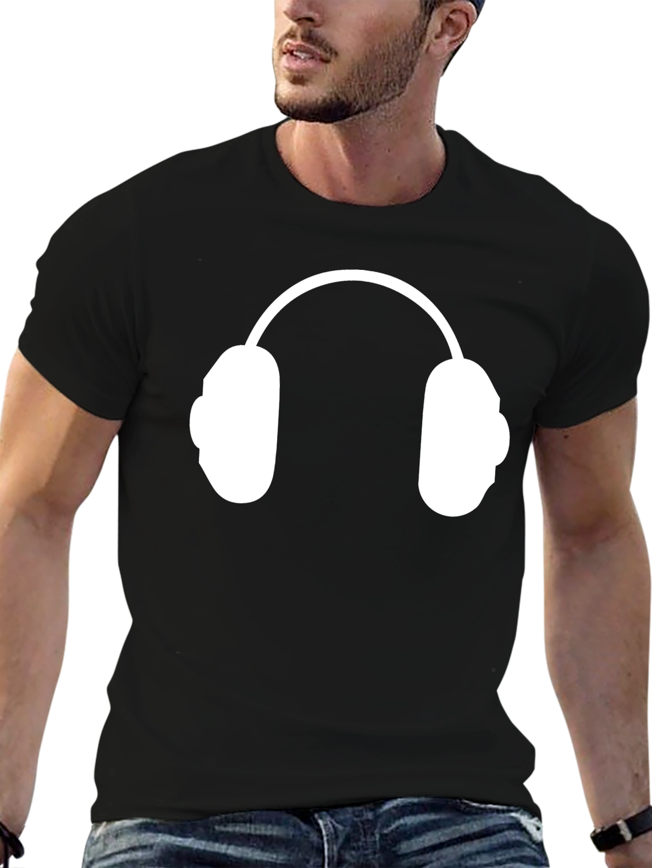 Headphone Graphic Tee - Stylish Black T-Shirt