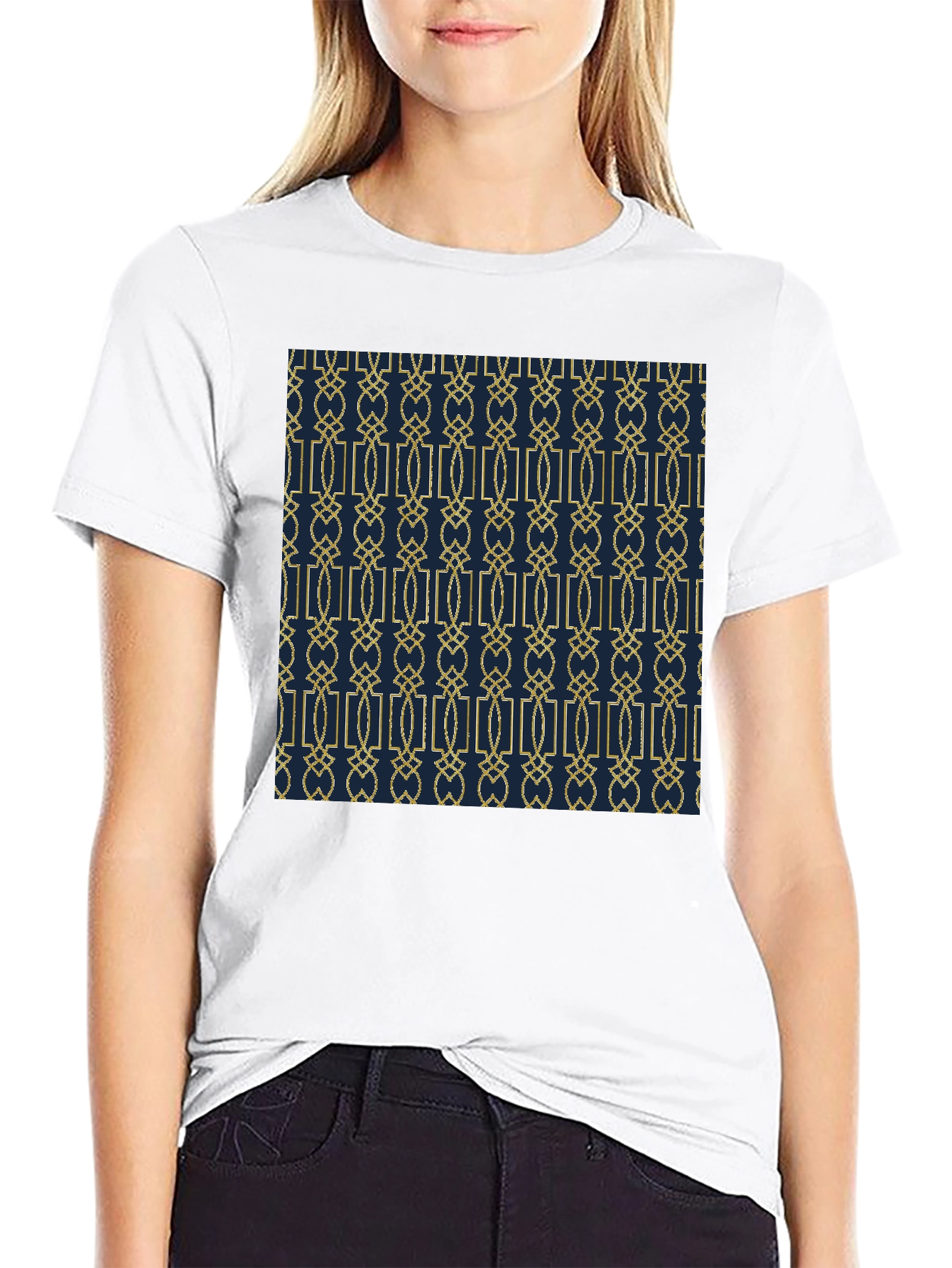 Geometric Pattern Print Black Tee